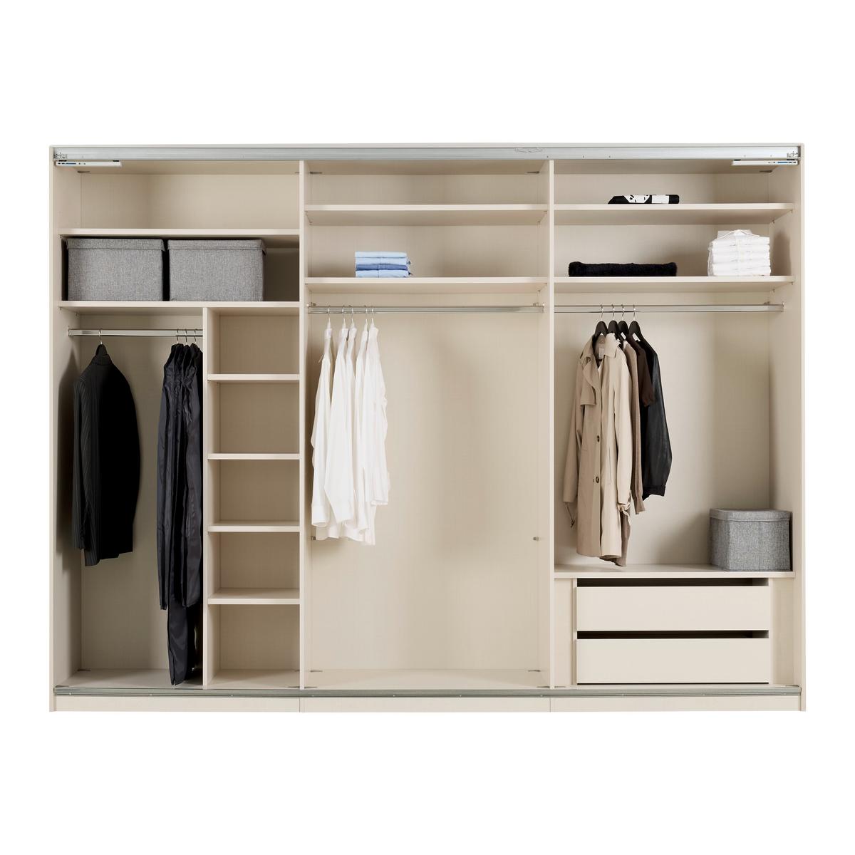 Schwebetürenschrank Includo-Glas Elfenbeinfarben - Elfenbein/Schwarz, KONVENTIONELL, Glas/Holzwerkstoff (298/222/68cm) - Premium Living