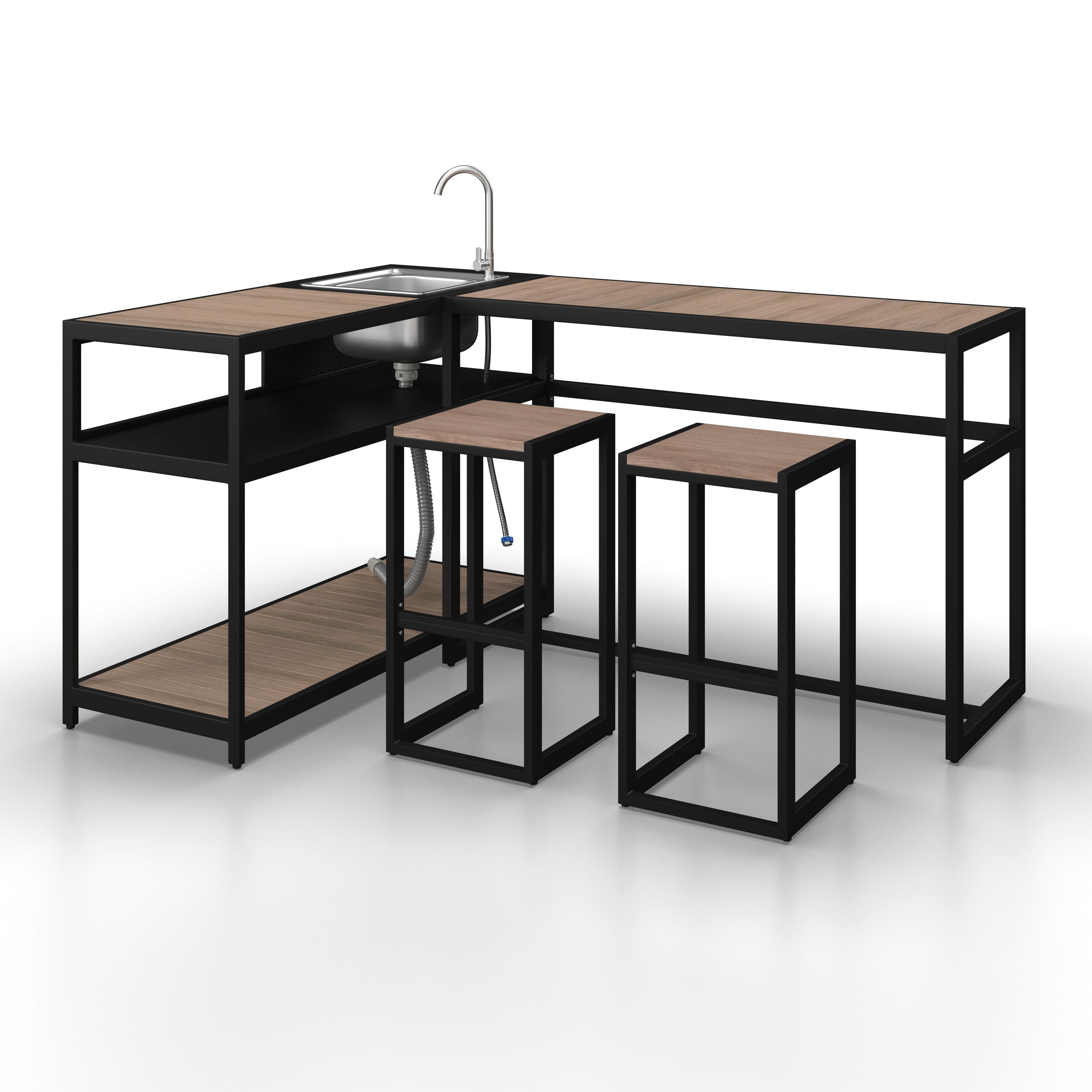 Outdoorküche Delia Schwarz /Naturfarben inkl. Abdeckung - Schwarz/Naturfarben, MODERN, Kunststoff/Metall - Bessagi Garden