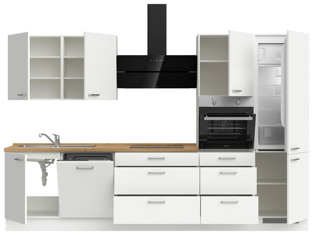 Küchenleerblock Touch High o. Geräte Weiß - Edelstahlfarben/Eichefarben, MODERN, Holzwerkstoff/Metall (330cm) - Nobilia