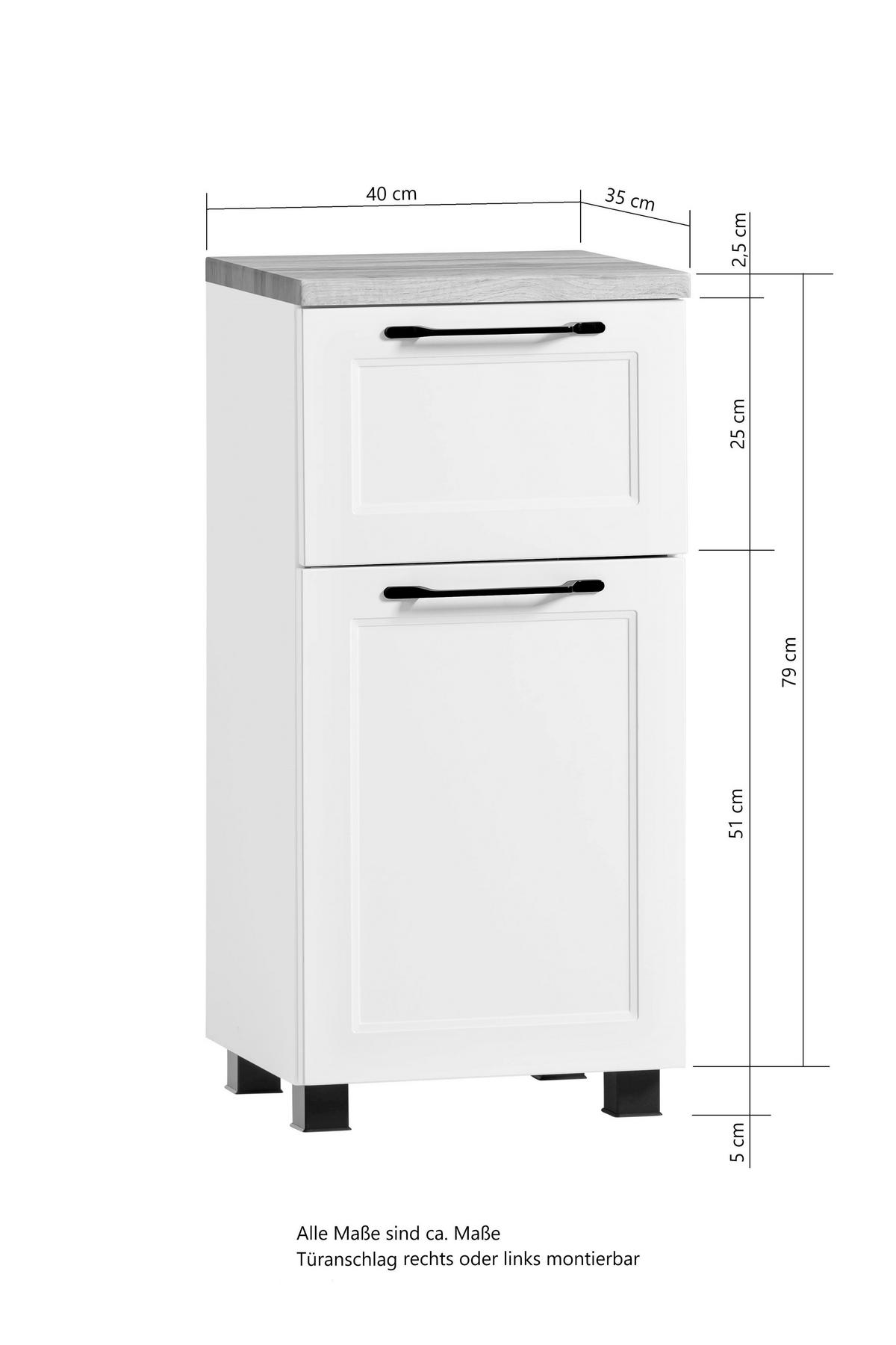 Unterschrank Elmau in Weiß/Eiche - Eiche Wotan/Schwarz, ROMANTIK / LANDHAUS, Holzwerkstoff/Kunststoff (40/79cm)