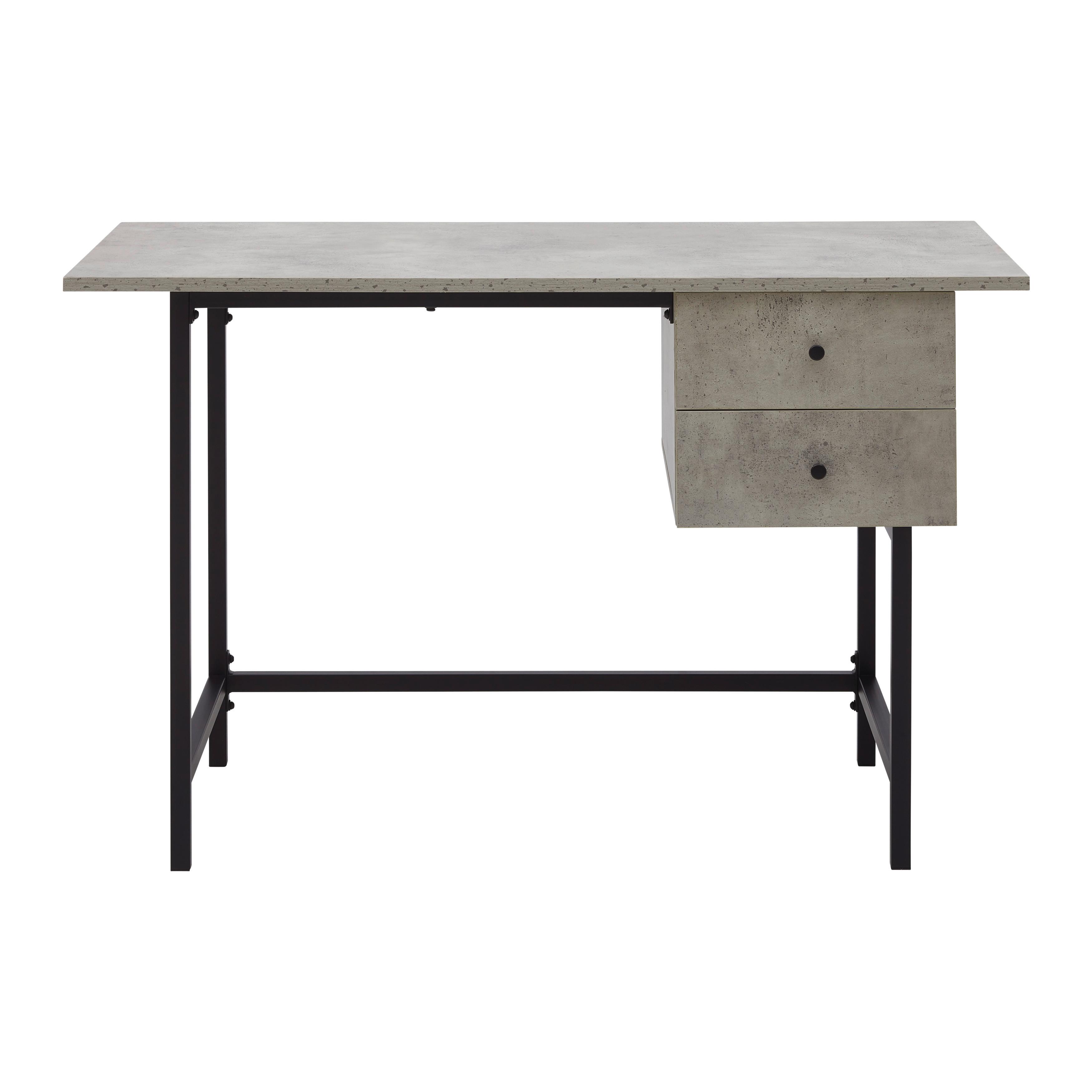 Schreibtisch "Donetta", ca. 120x60 cm, in Betonoptik - Schwarz/Grau, MODERN, Kunststoff/Metall (120/60/75cm) - Bessagi Home