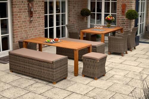 Gartenbank Kunststoff/Textil/ Holz/Metall 3-Sitzer Toskana - Akaziefarben/Cappuccino, KONVENTIONELL, Holz/Kunststoff (136/48/47cm) - Gardenson