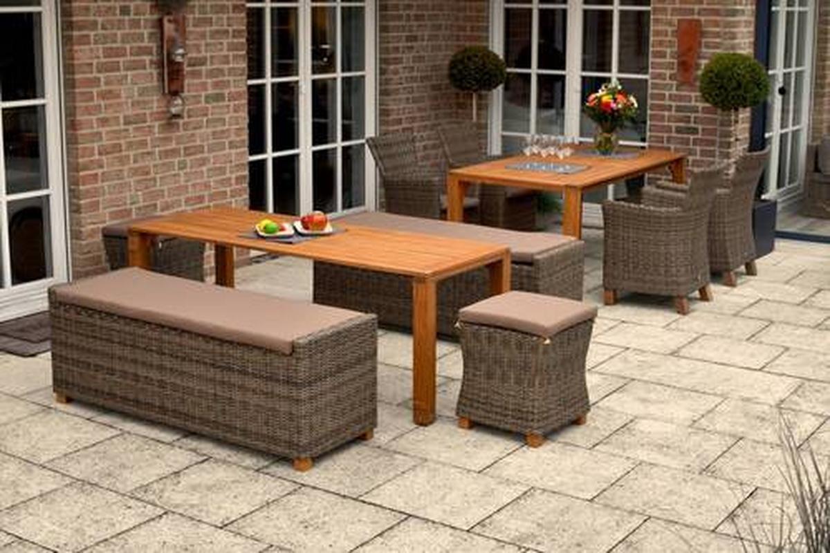 Gartenbank Kunststoff/Textil/ Holz/Metall 3-Sitzer Toskana - Akaziefarben/Cappuccino, KONVENTIONELL, Holz/Kunststoff (136/48/47cm) - Gardenson