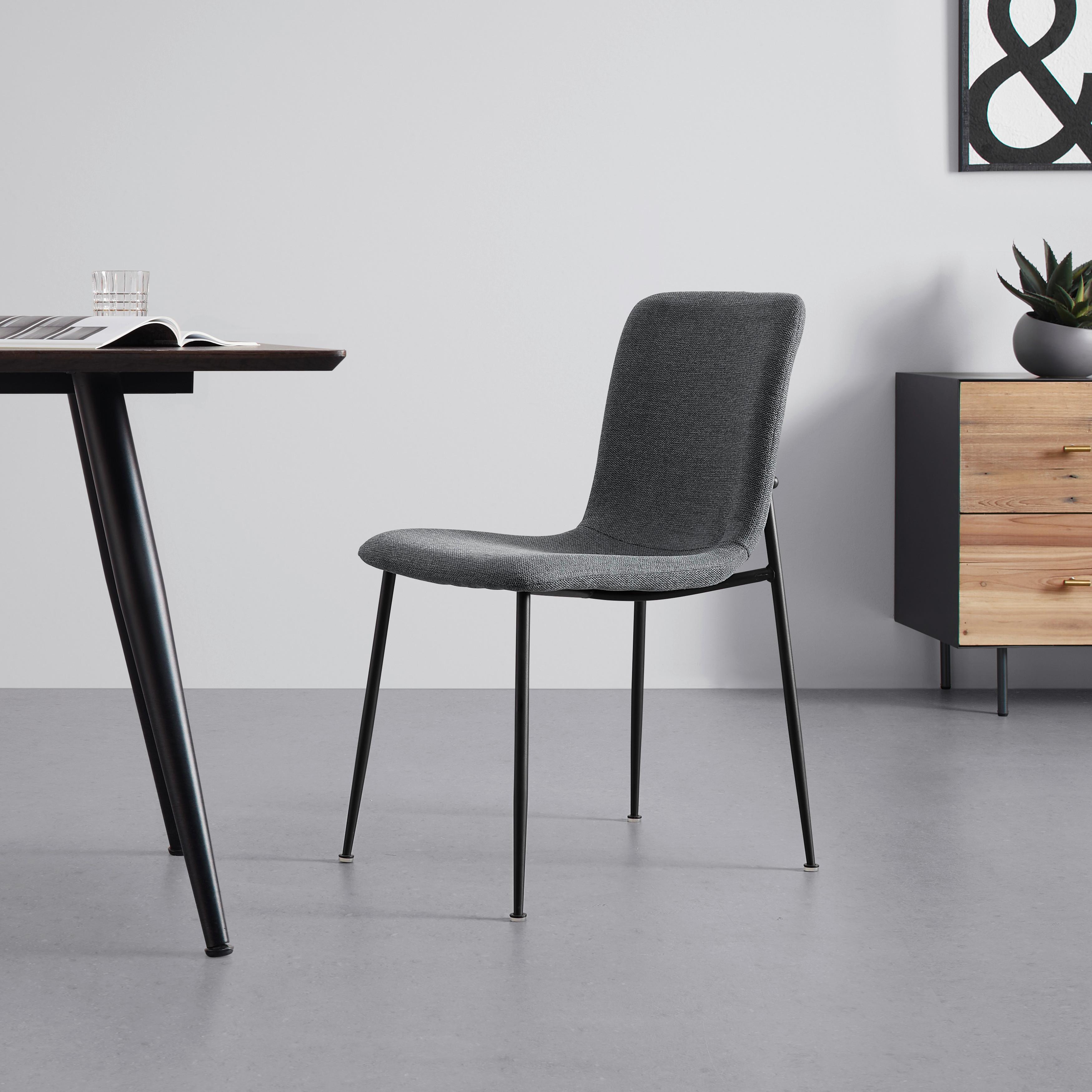 Stuhl Nele Grau Leinenoptik Gepolstert - Schwarz/Grau, MODERN, Holz/Textil (43/83/56cm) - Bessagi Home