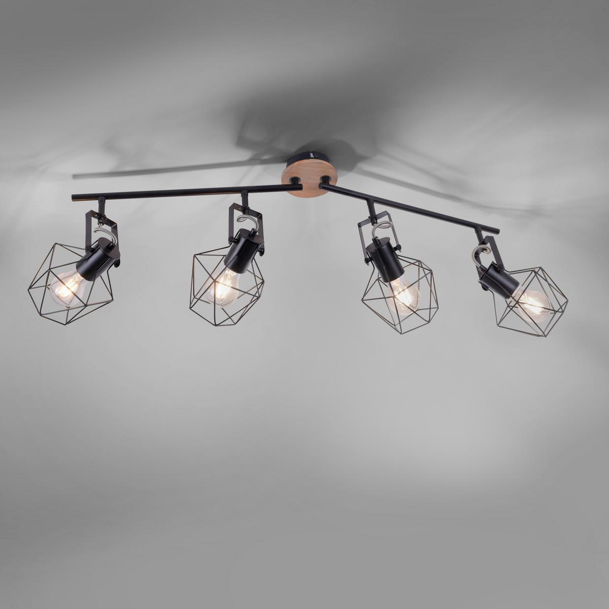 LED-Deckenleuchte 15674-78 max. 60 Watt - Schwarz, Natur, Holz/Metall (110/109/30,5cm)