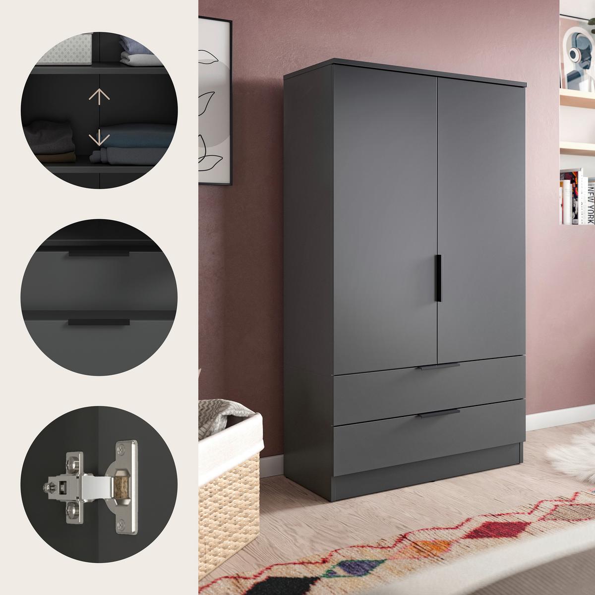 Drehtürenschrank KOPENHAGEN Anthrazit - Anthrazit/Schwarz, MODERN, Holzwerkstoff/Kunststoff (80/140/37cm) - Livetastic