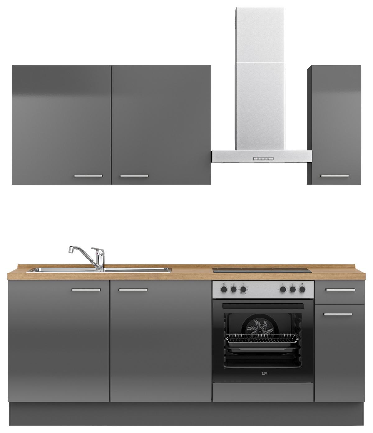 Küchenblock Flash Low m. Geräten Schieferfarben - Schieferfarben/Edelstahlfarben, MODERN, Holzwerkstoff/Metall (210cm) - Nobilia