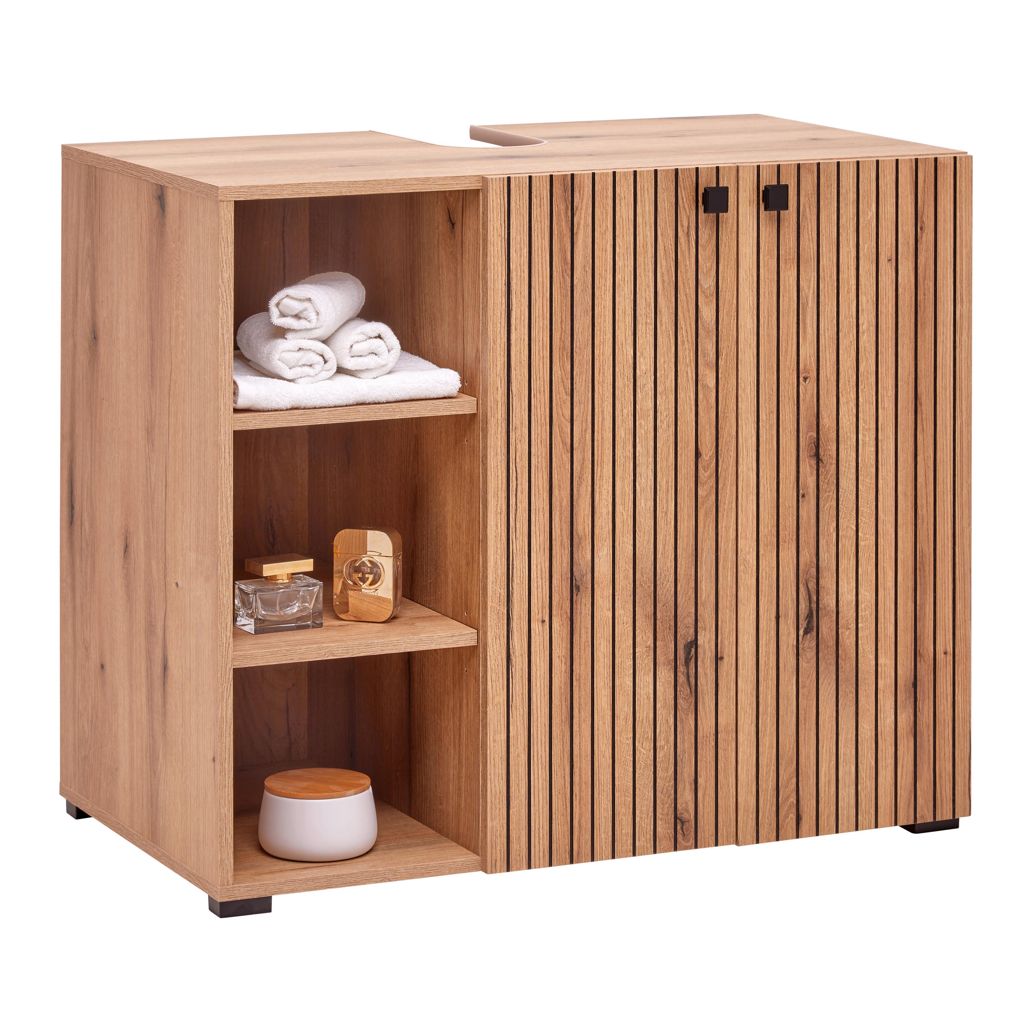 Waschbeckenunterschrank Purebliss Eichefarben - Eichefarben/Schwarz, MODERN, Holzwerkstoff/Metall (90/79/53cm) - Mömax