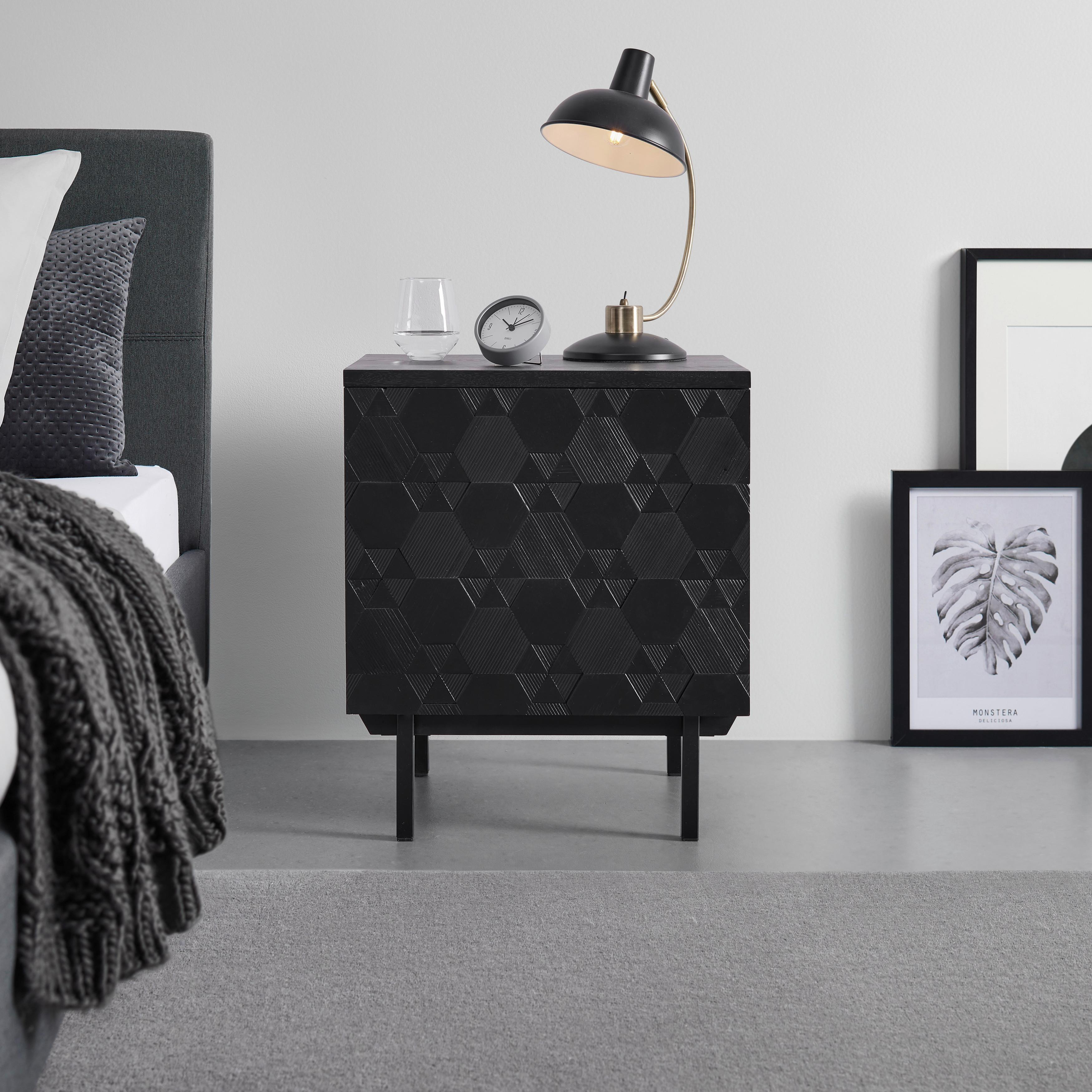 Nachtkästchen Roma ca. 48x56 cm MDF Schwarz - Schwarz, MODERN, Holz/Metall (48/56/38cm) - Bessagi Home