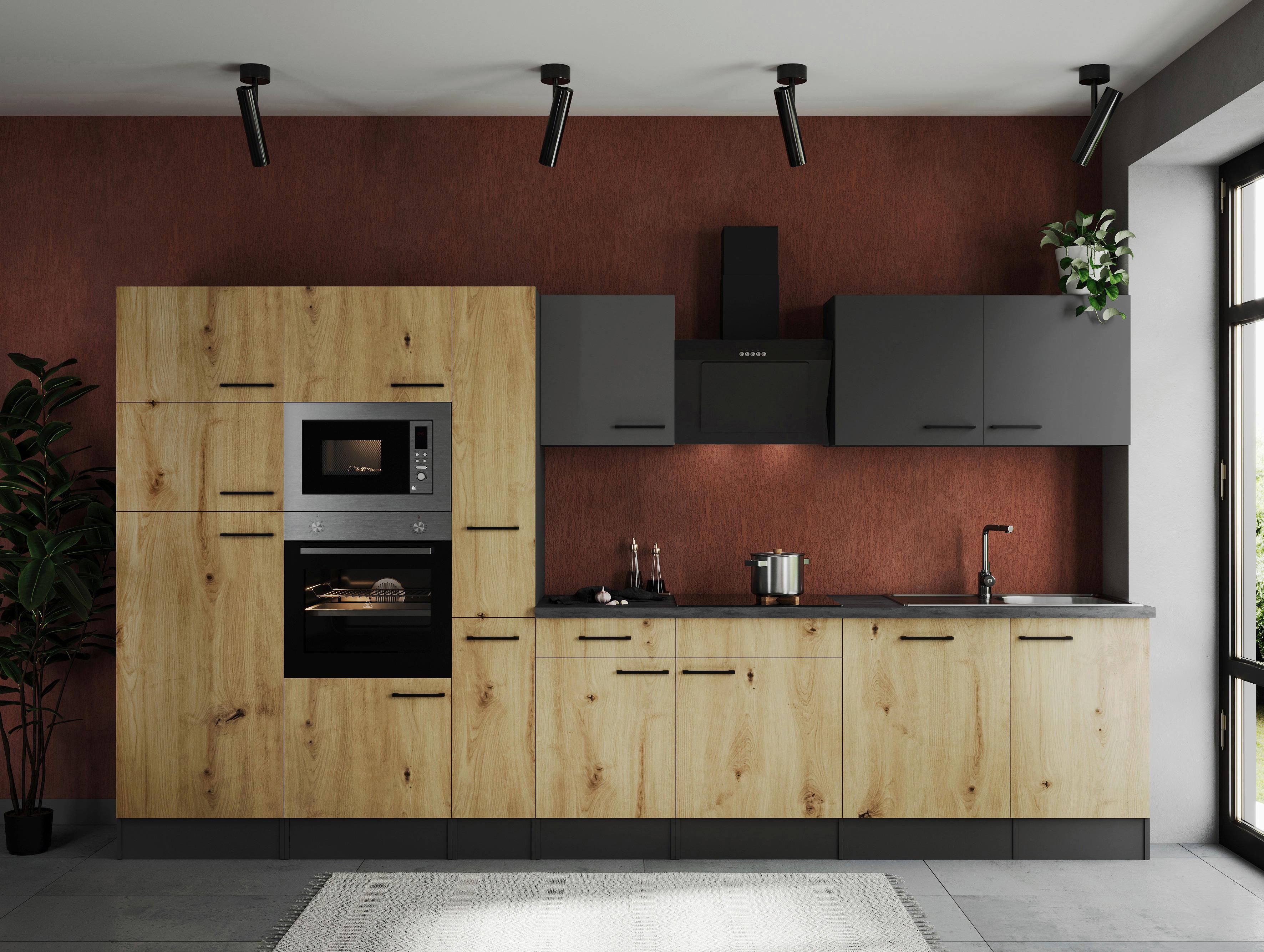 Kuhinjski Blok Z Aparati Oliver, 370cm - siva/črna, Design, kovina/leseni material (370cm) - Respekta