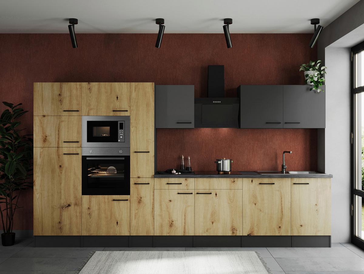 Kuhinjski Blok Z Aparati Oliver, 370cm - siva/črna, Design, kovina/leseni material (370cm) - Respekta