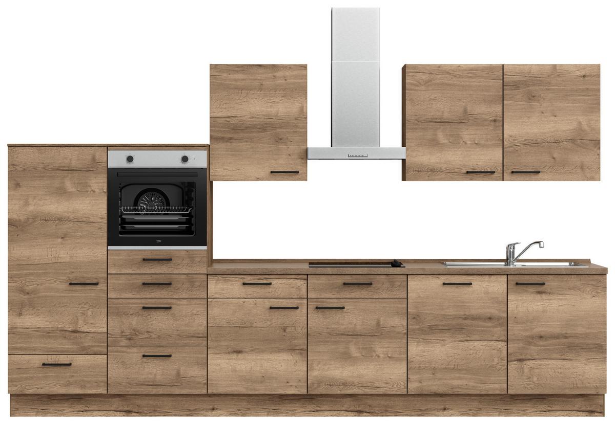 Küchenblock Structura Low m. Geräten Eiche dunkel - Eiche dunkel/Eichefarben, MODERN, Holzwerkstoff/Metall (360cm) - Nobilia