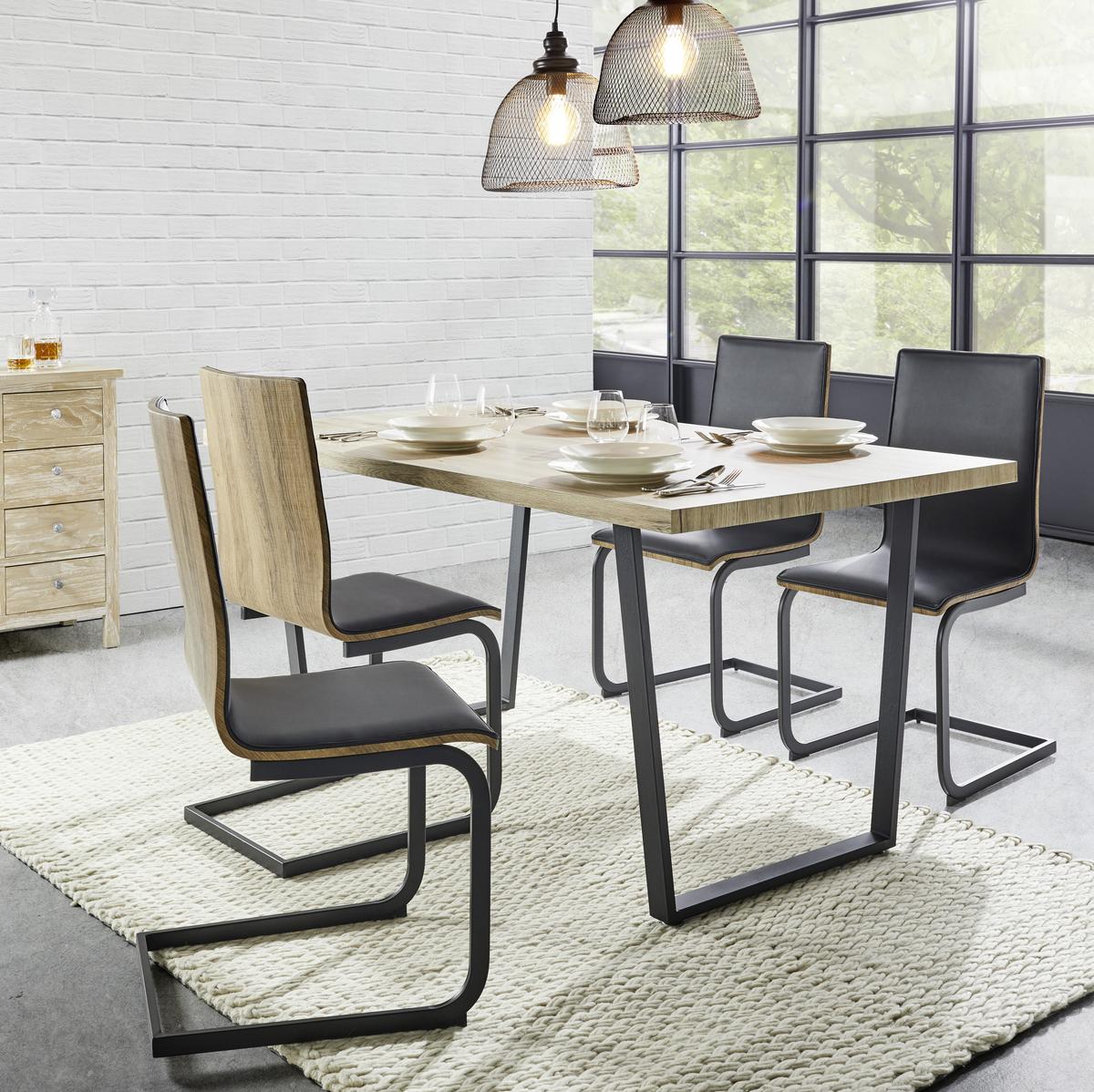 STÓŁ DO JADALNI DAVE - kolor dębowy/czarny, Modern, metal/drewno (160/90/76cm) - Bessagi Home