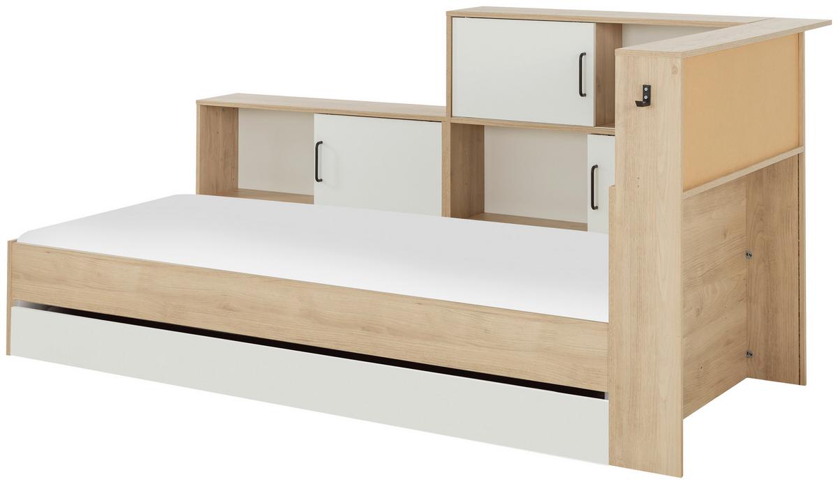 Postelja S Predalom Erwan, Bela, Barva Kostanja, 90x200cm - bela/naravne barve, Moderno, leseni material (90/200cm) - MID.YOU