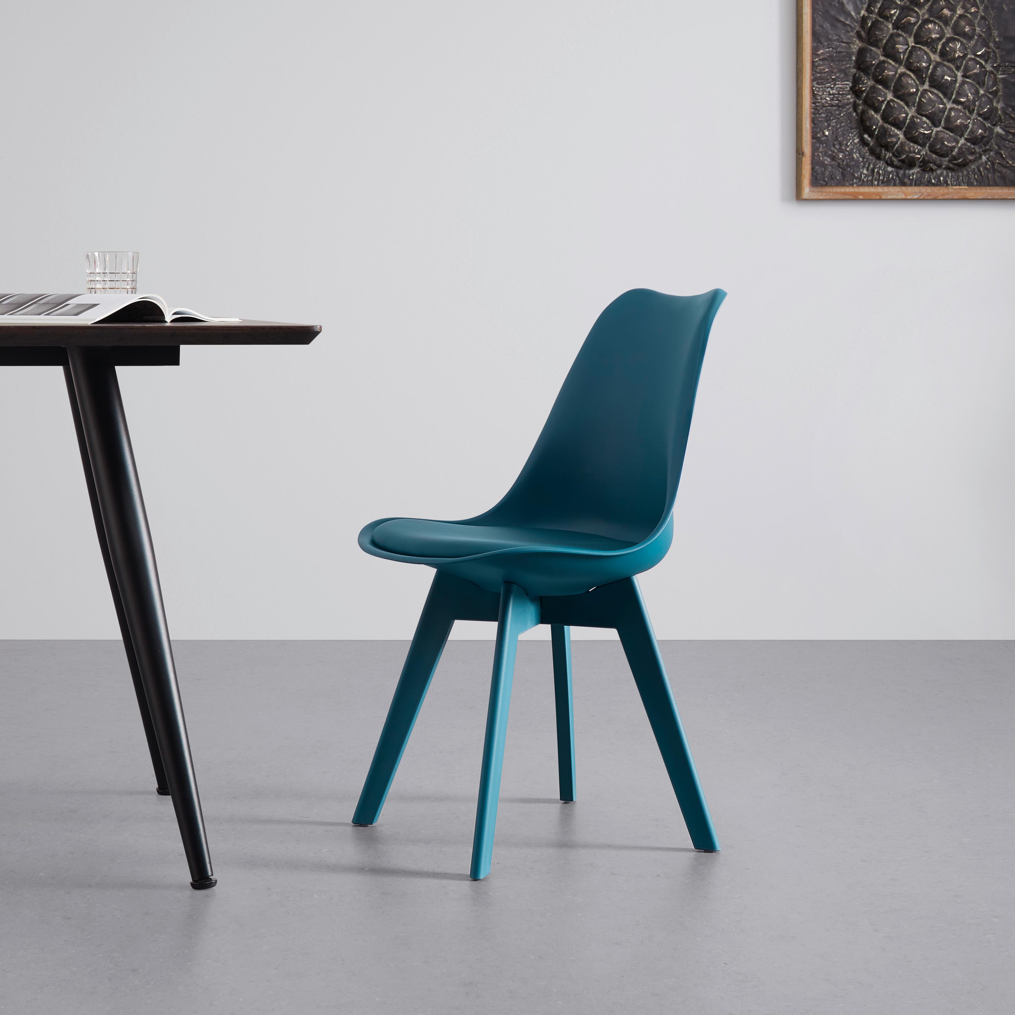 Stuhl "Mia", Lederlook, petrol, Gepolstert - Petrol, MODERN, Kunststoff/Textil (50/84/54cm) - Bessagi Home