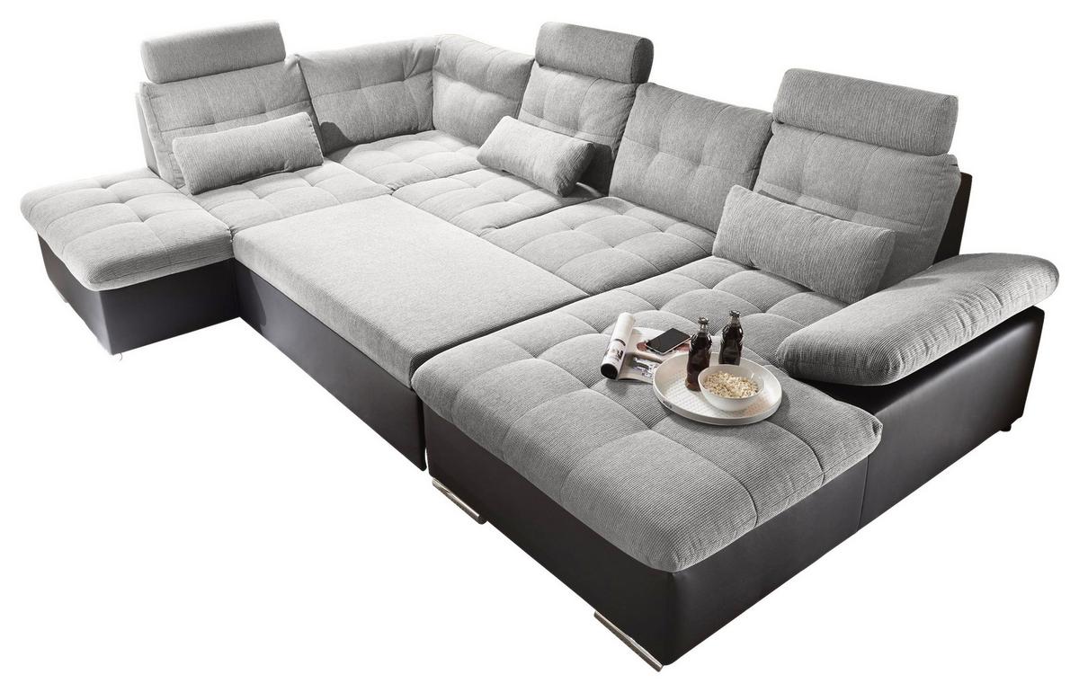 Wohnlandschaft Jakarta U inkl. Kissen Schwarz/Silber - Silberfarben/Schwarz, MODERN, Holzwerkstoff/Textil (218/324/170cm) - MID.YOU