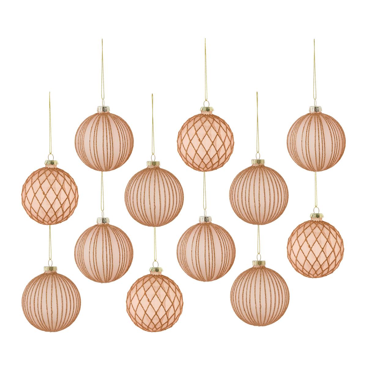 Christbaumkugel-Set Miracle Hellrosa 12-teilig - Hellrosa, Glas/Textil (8cm) - Mömax