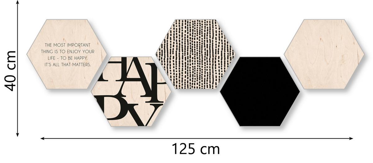 Bild Hexagon, 5er Set - Weiss/Schwarz, Holz (30/25cm) - Modern Living