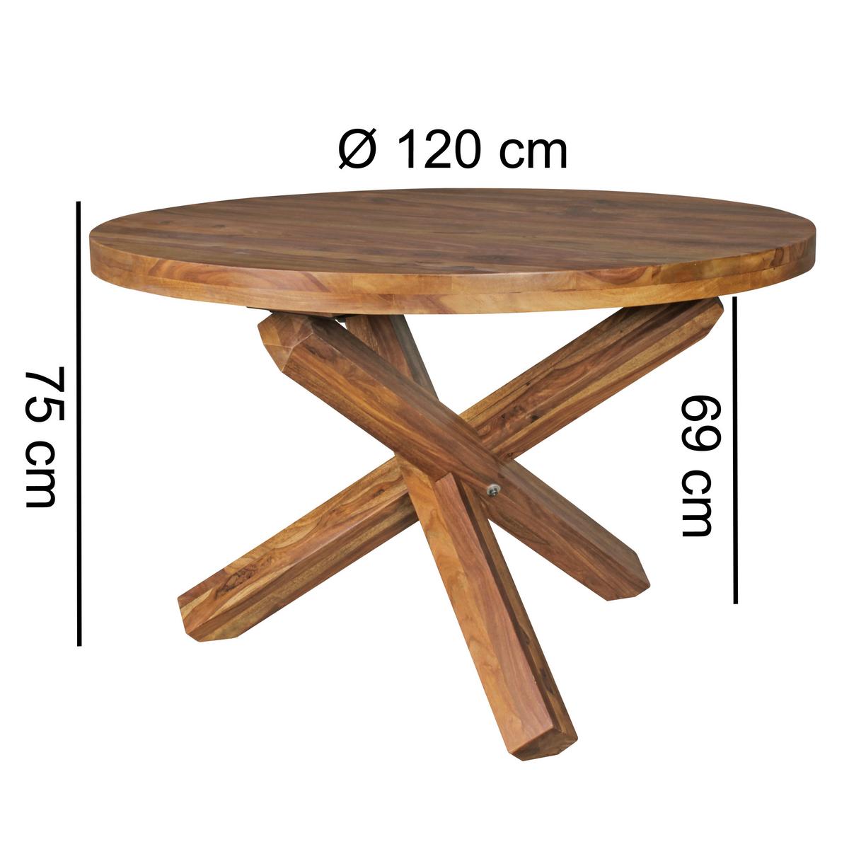 Jedilna Miza Boha, Pravi Les, Ø 120cm - barve indijskega rožnega lesa, Design, les (120/75cm) - MID.YOU