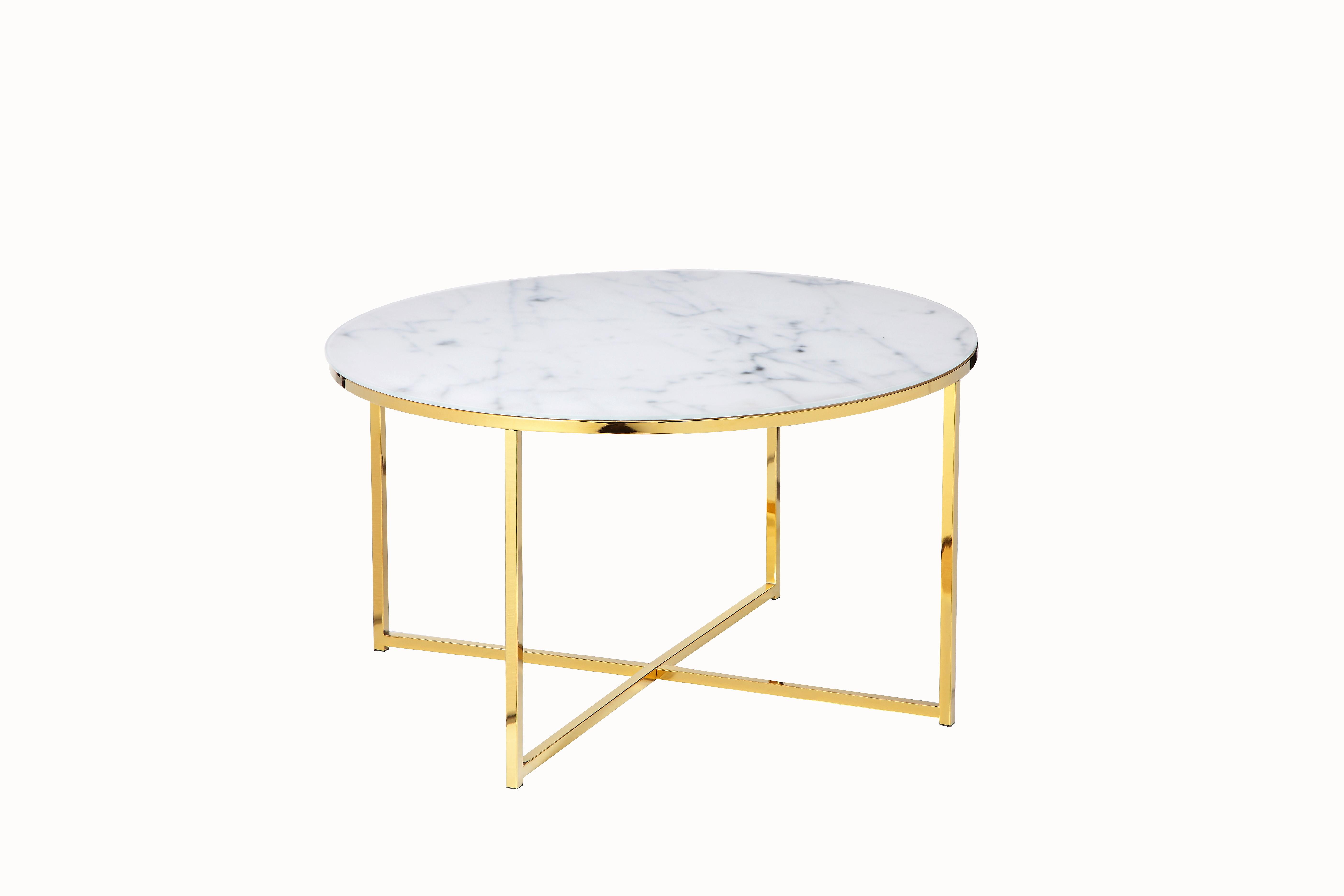 Klubska Miza Marble, Bela, Zlata - zlate barve/bela, Design, kovina/steklo (80/45cm) - Livetastic