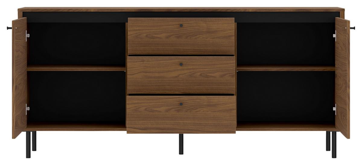 Komoda Revillo - boje oraha/crna, Basics, drvni materijal/metal (177/81/40cm) - Modern Living