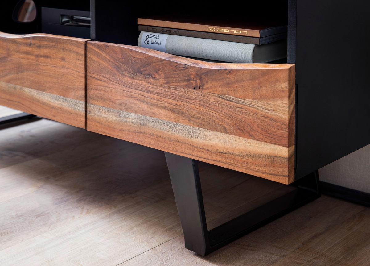 Nizka Omarica Akazie, Pravi Les, Črna - črna/barve akacije, Design, kovina/les (140/50/40cm) - MID.YOU