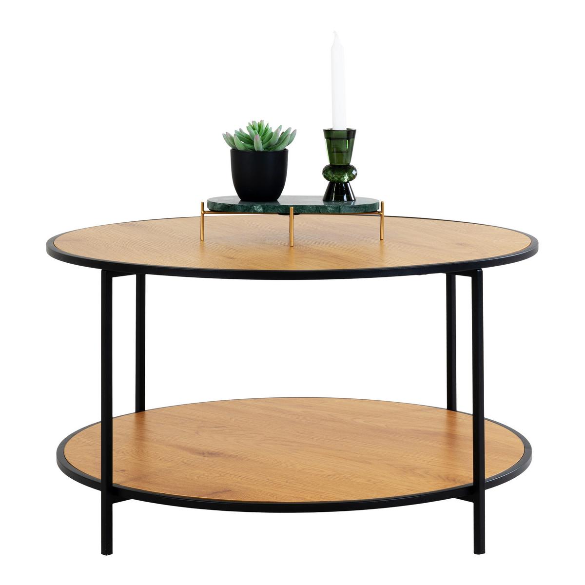 Couchtisch Vita Eichefarben ca. 80x80x45 cm - Eichefarben/Schwarz, Design, Holzwerkstoff/Metall (80/80/45cm) - MID.YOU