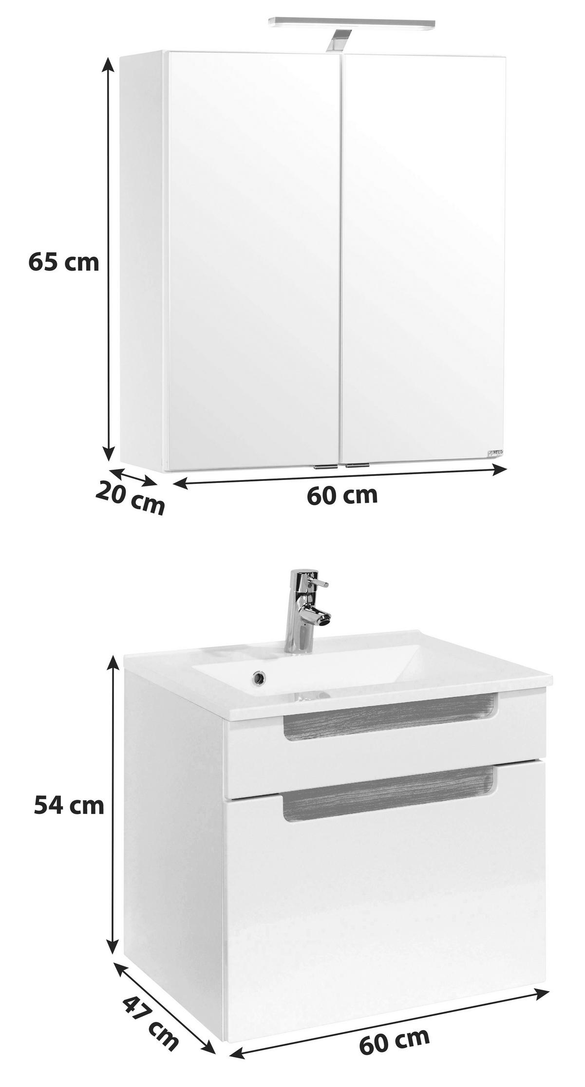 Badezimmer in Weiss/ Eichefarbe 'Siena' - Weiß/Silbereichenfarben, MODERN, Holzwerkstoff/Stein (60cm) - Held