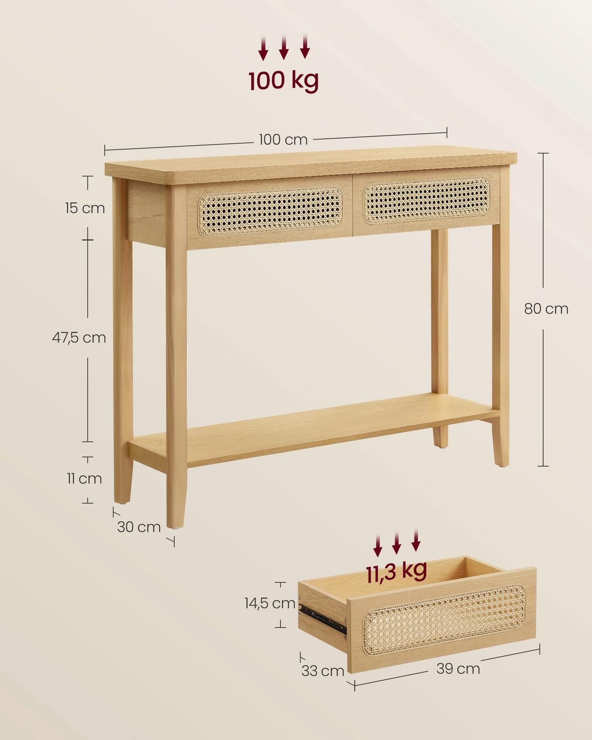 Konsolentisch in Pinienfarben MDF, 2 Schubladen, eckig - Braun/Pinienfarben, Trend, Holzwerkstoff (100/80/30cm) - MID.YOU