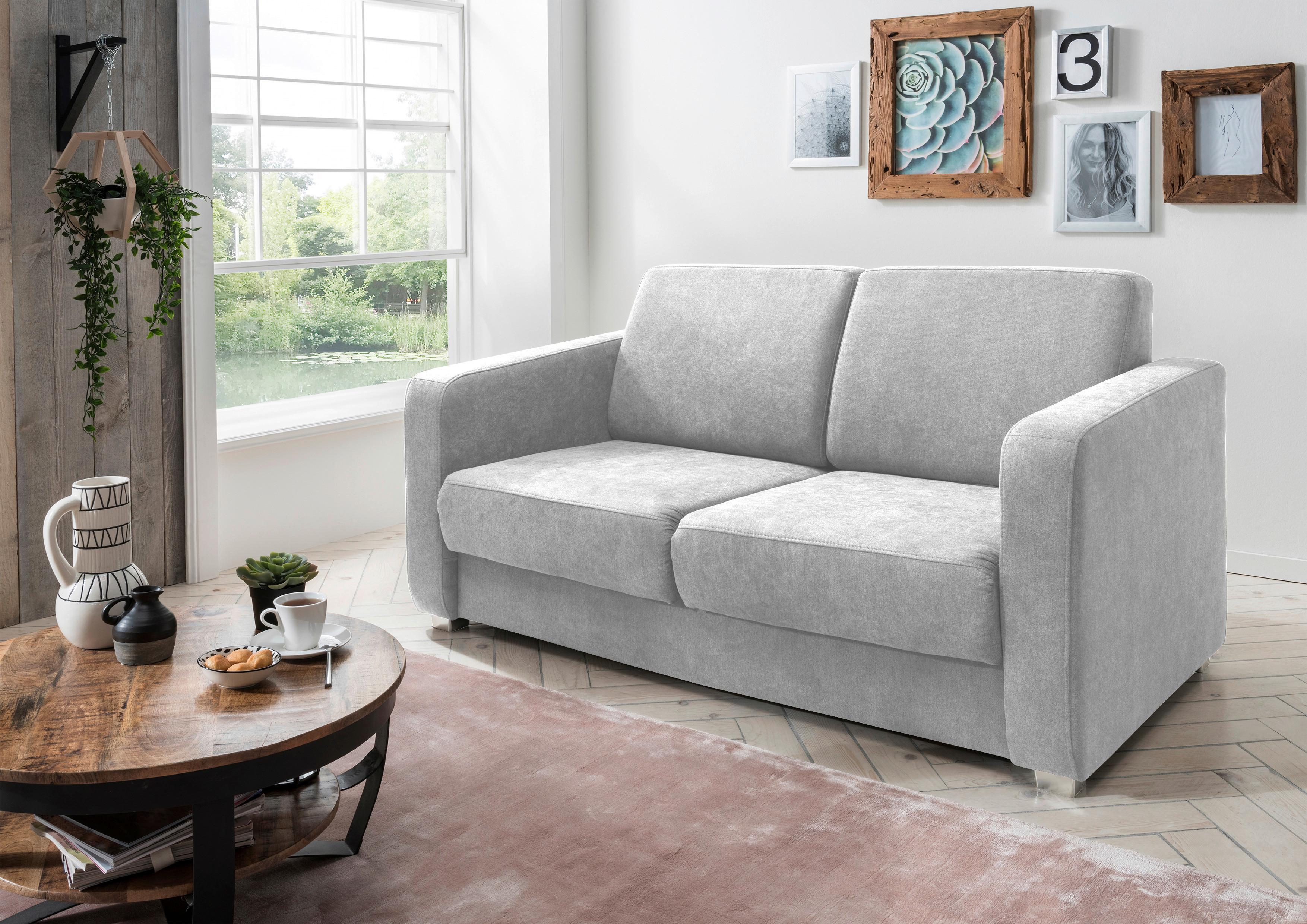 Schlafsofa Mia Silberfarben Mikrofaser - Chromfarben/Silberfarben, Design, Kunststoff/Textil (159/88/87cm) - Livetastic