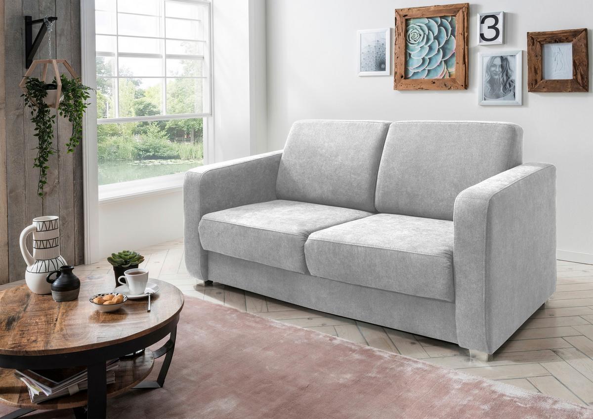 Schlafsofa Mia Silberfarben Mikrofaser - Chromfarben/Silberfarben, Design, Kunststoff/Textil (159/88/87cm) - Livetastic
