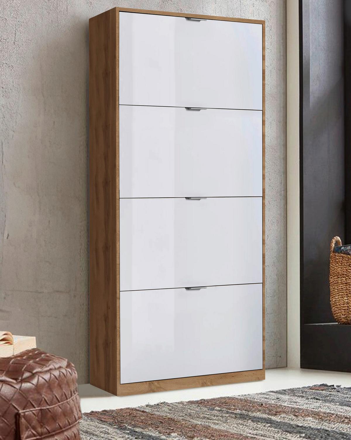 Ormar Za Cipele Yoro 4 - bijela visoki sjaj/boje aluminija, Konvencionalno, drvni materijal/metal (64/157,4/19cm) - Modern Living