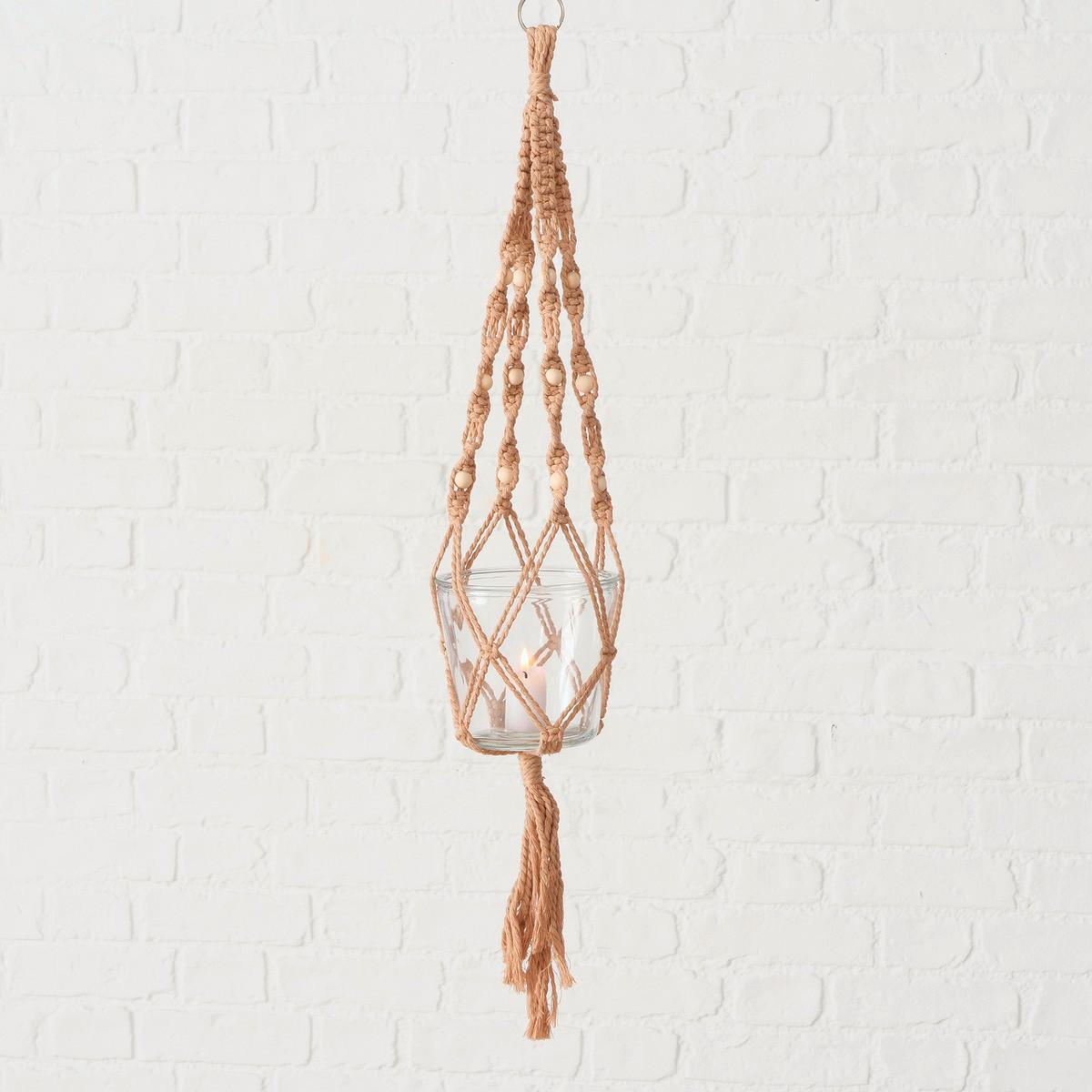 Pflanztopf Makramee I in Beige - Beige, Romantik / Landhaus, Glas/Naturmaterialien (80cm) - Modern Living