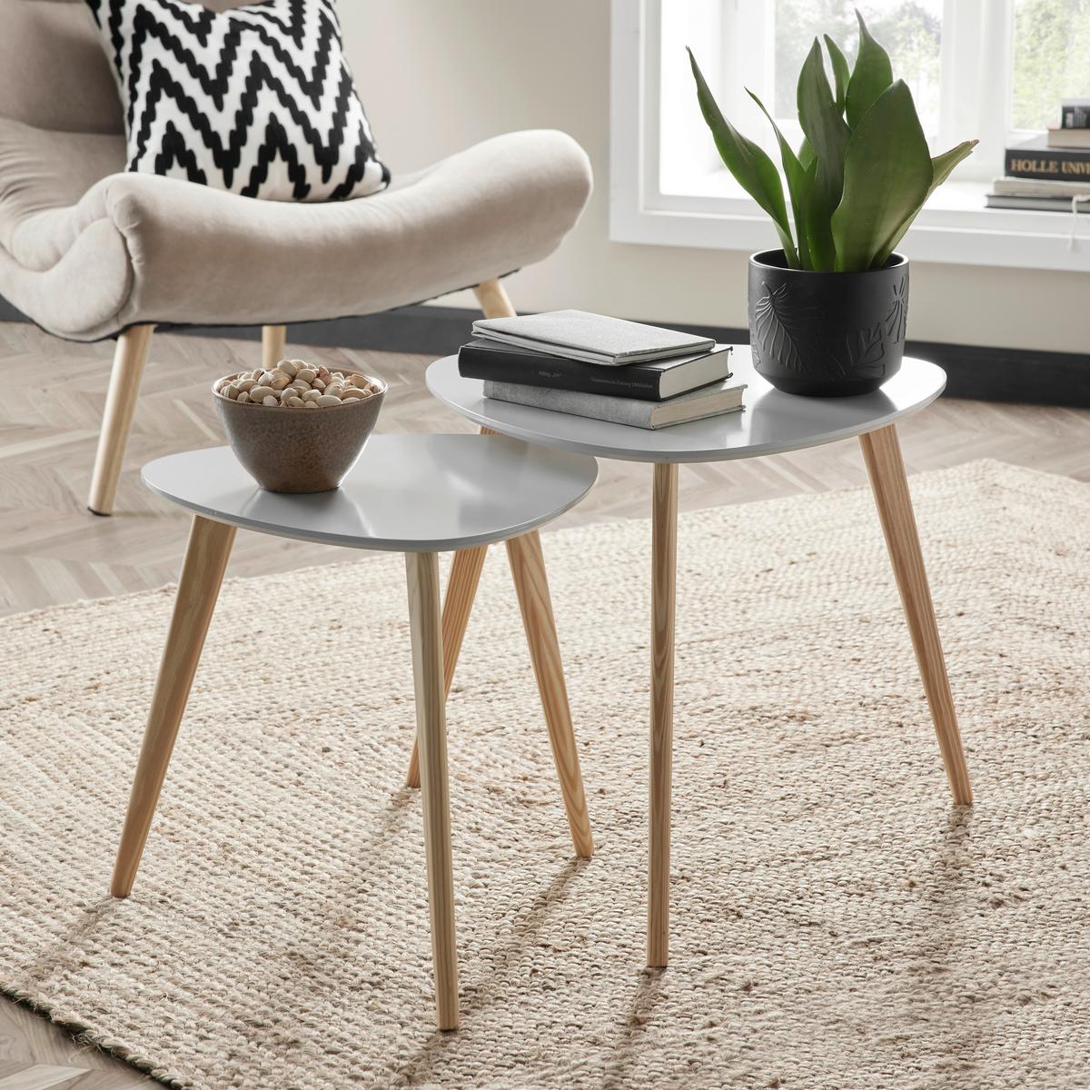 Set mese auxiliare CHRIS - gri deschis/culoare natur, Modern, lemn/material pe bază de lemn (40-48/40-45/40-48cm) - Modern Living