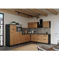 Eckküche Liverpool m. Geräte ca. 300x240cm Eiche - Schieferfarben/Eiche Wotan, Basics, Holzwerkstoff/Metall (300/240cm) - Held