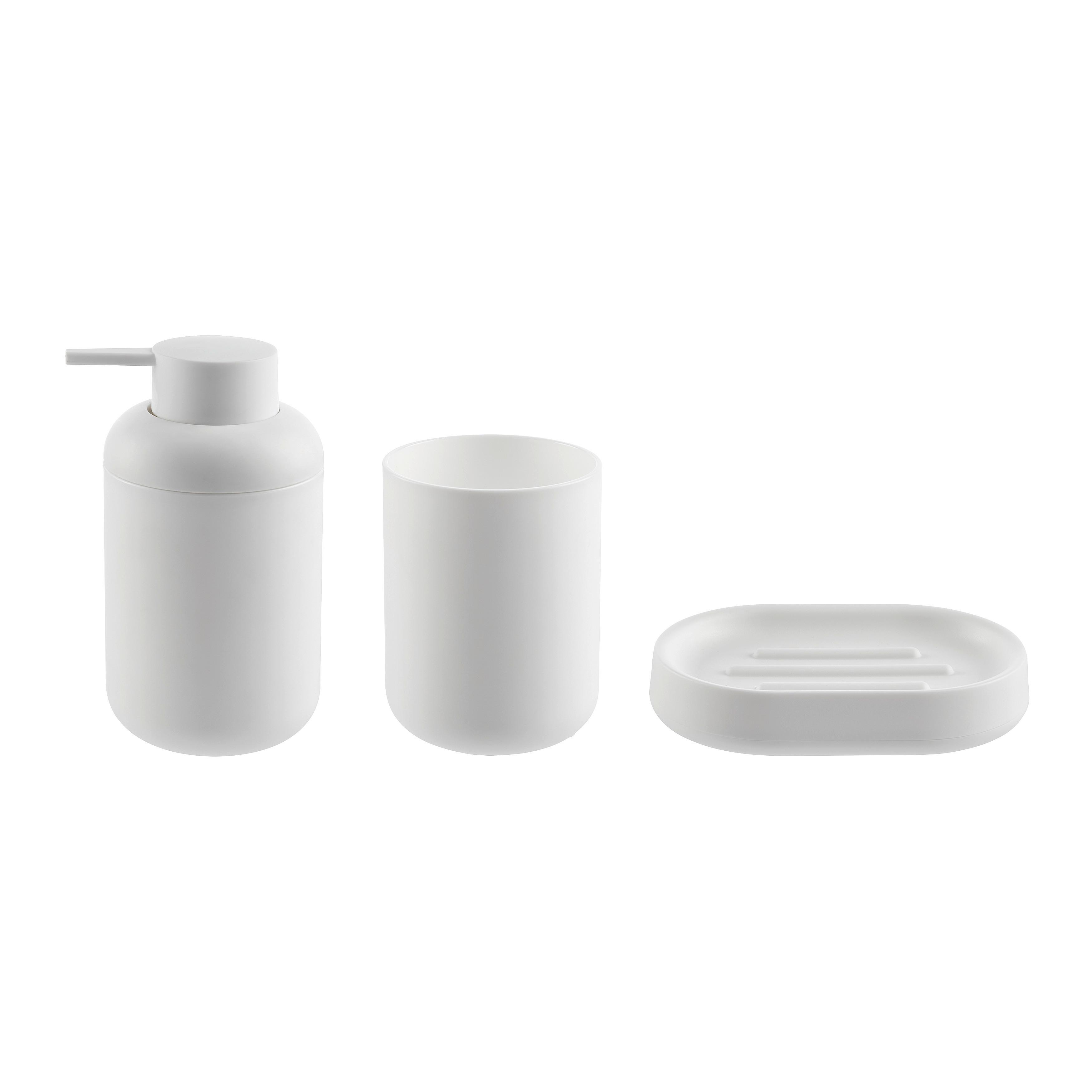 Bad-Accessoire-Set Weiß, 3-teilig - Weiß, KONVENTIONELL, Kunststoff - Based