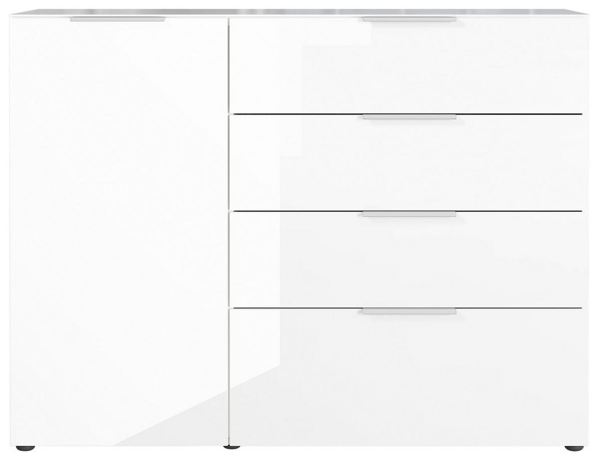 Sideboard Oakland in Weiß - Chromfarben/Schwarz, MODERN, Glas/Holzwerkstoff (134/102/42cm) - Premium Living