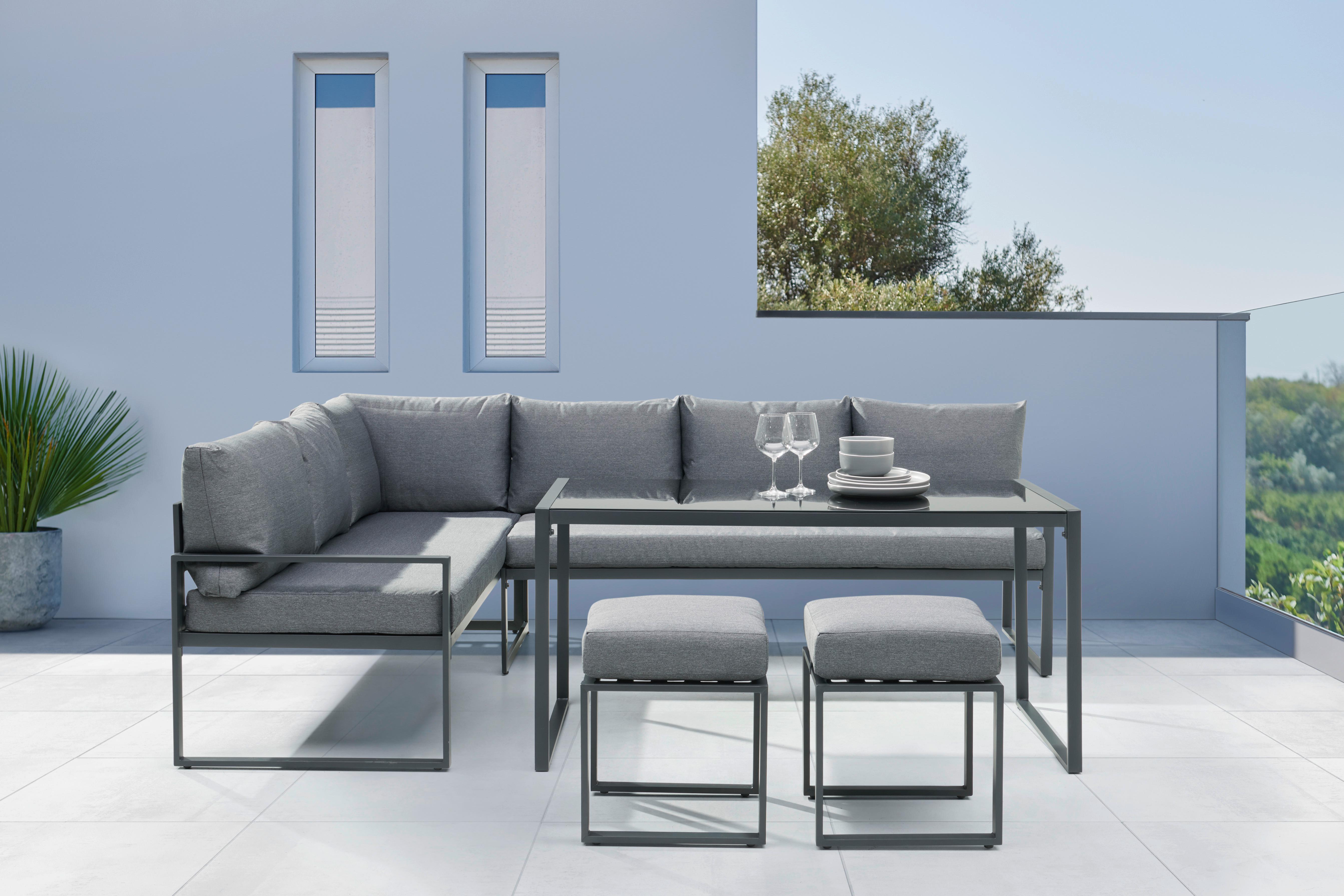 Loungegarnitur in Anthrazit - Anthrazit/Schwarz, Modern, Glas/Textil (176/241cm) - Modern Living