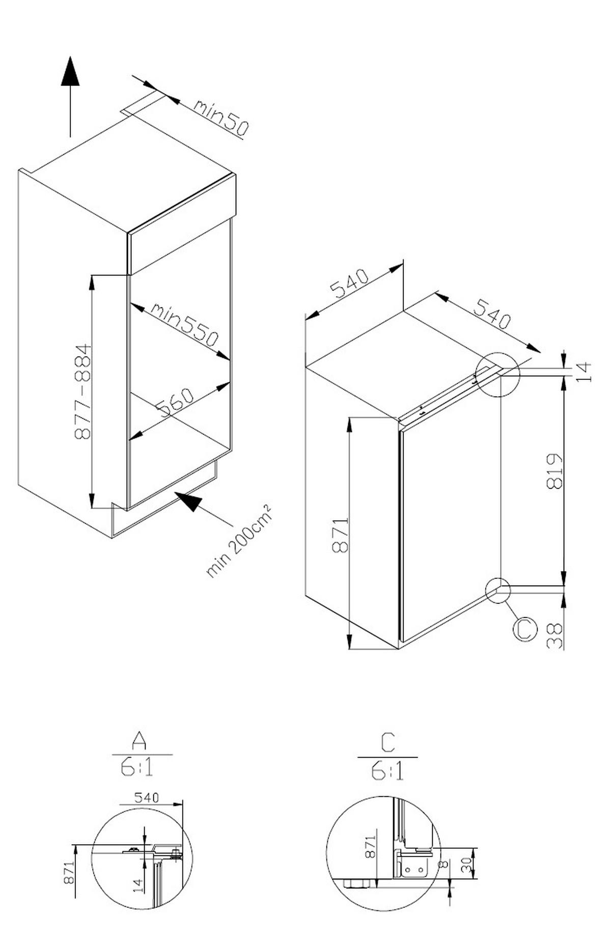 Kühlschrank 30661 Schlepptürtechnik - Weiß, MODERN, Metall (56/87,6/55cm) - Mican