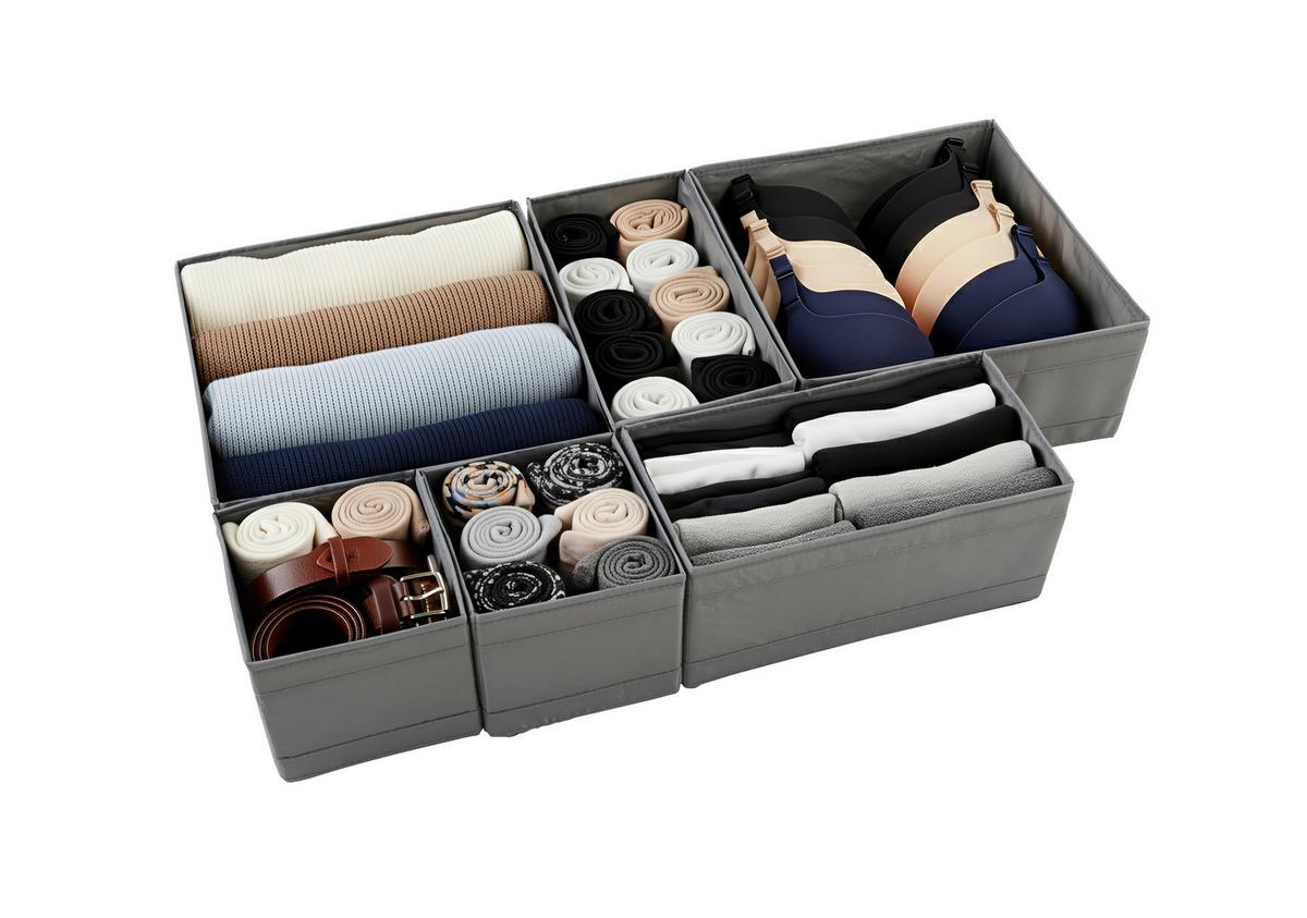 Aufbewahrungsboxen-Set Inside Grau, 6-teilig - Grau, Konventionell, Kunststoff/Textil - Mömax