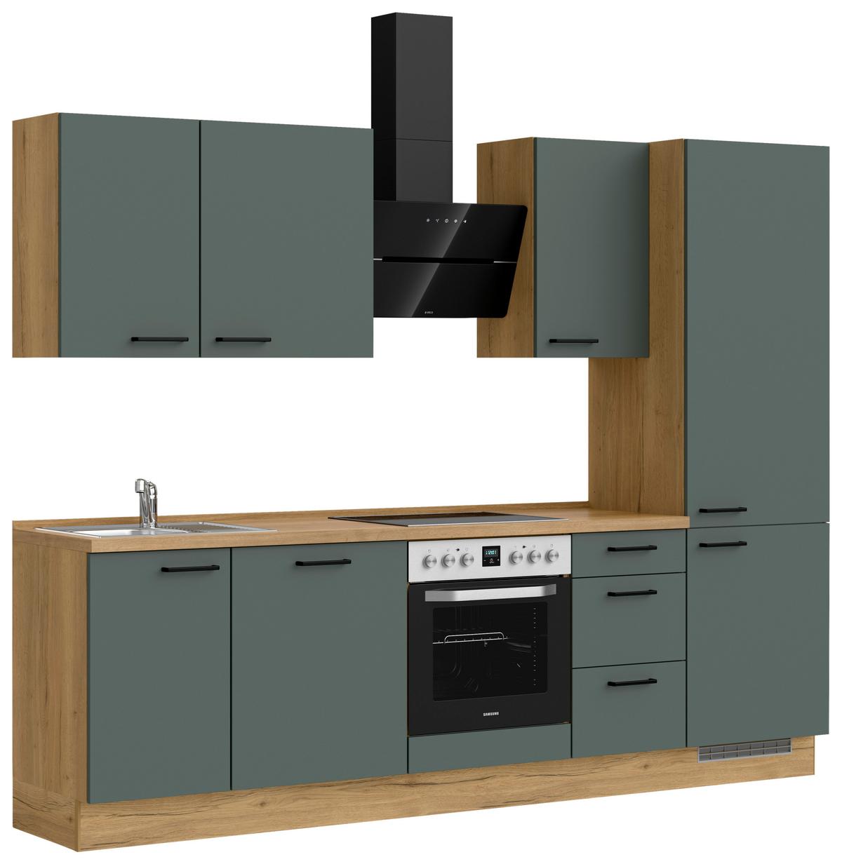 Küchenblock Easytouch High m. Geräten Dunkelgrün - Dunkelgrün/Eichefarben, MODERN, Holzwerkstoff/Metall (270cm) - Nobilia