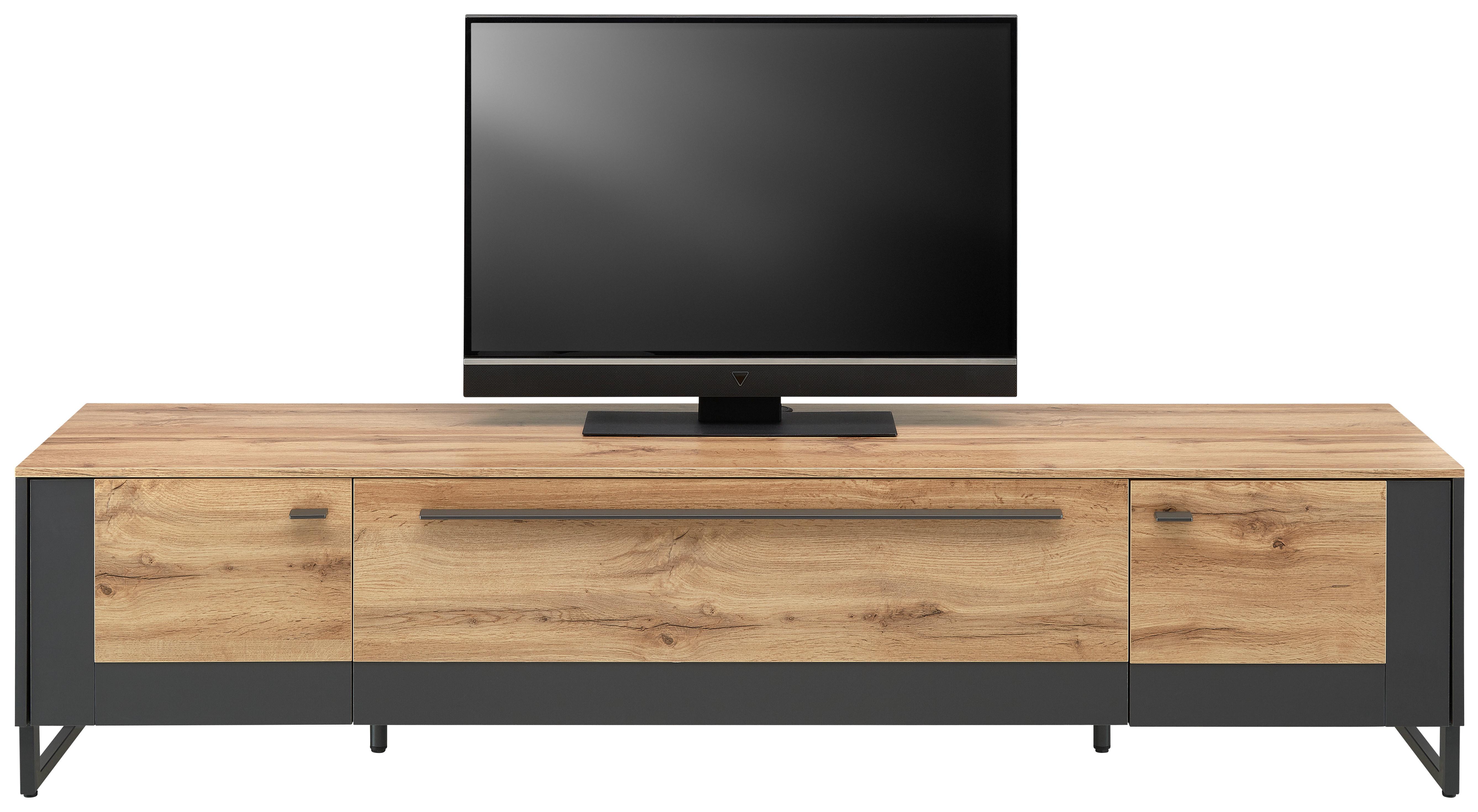 TV-Element Skagen in Schwarz/Eichefarben - Schieferfarben/Eichefarben, MODERN, Holzwerkstoff/Metall (197/47/50cm) - Premium Living