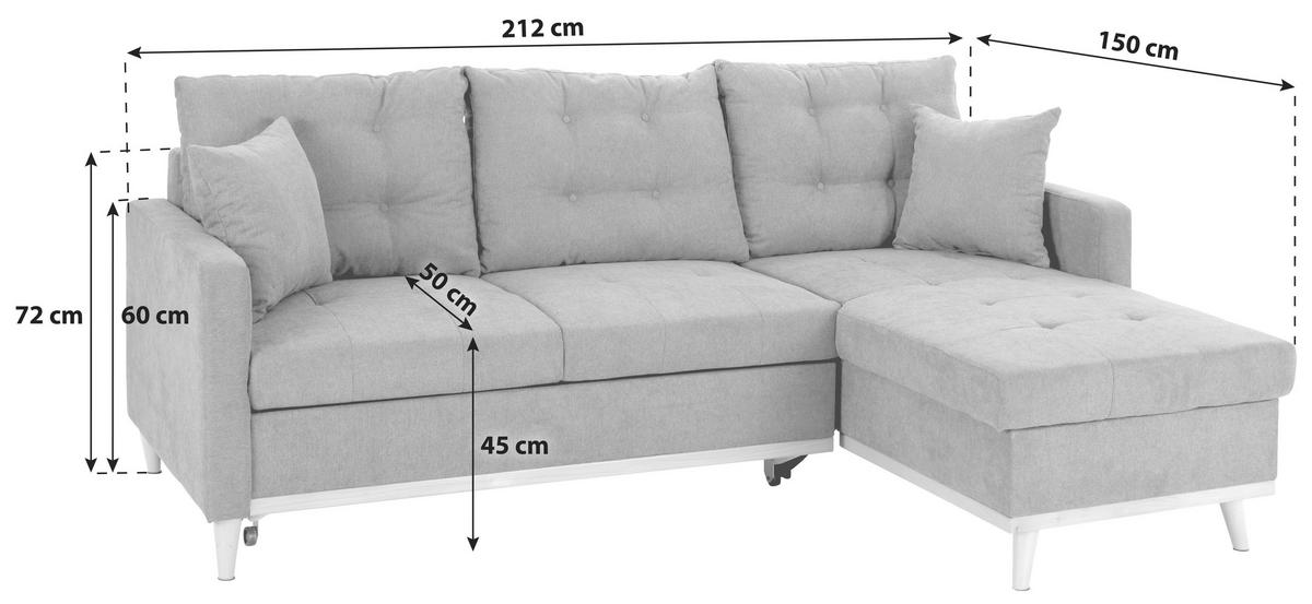 Sedežna Garnitura Kring, Siva, Z Ležiščem - siva, Basics, tekstil (212/72/150cm) - MID.YOU
