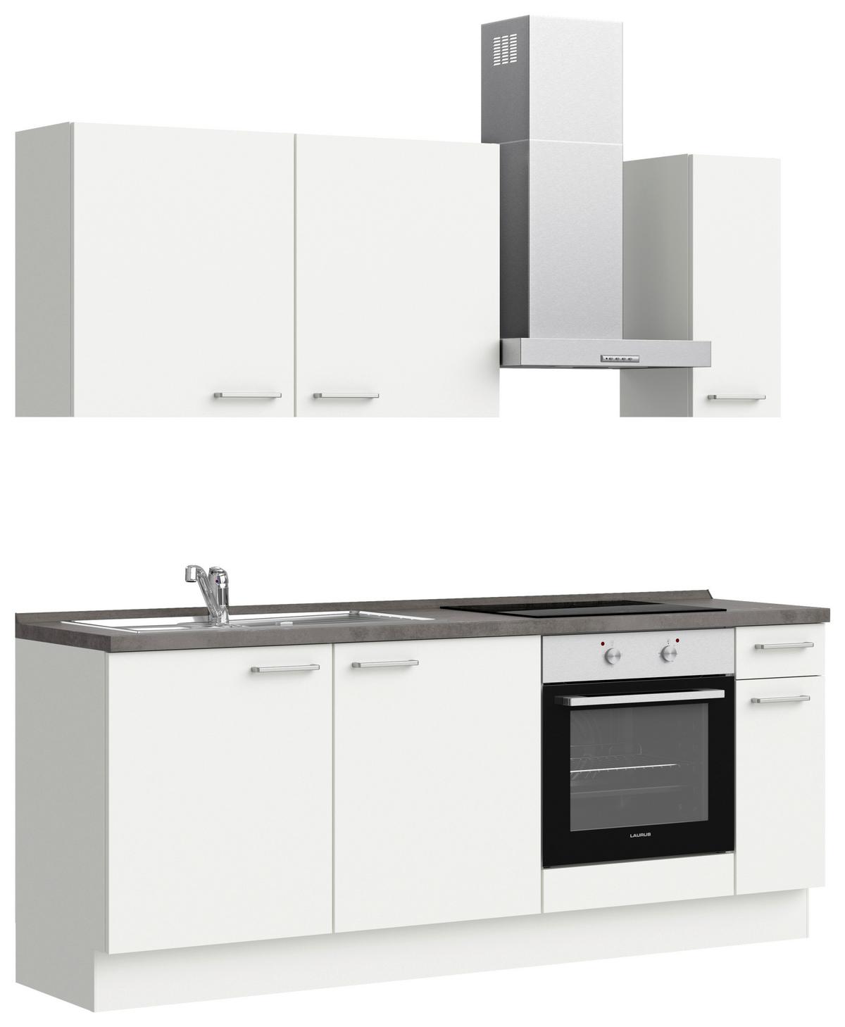 Küchenblock Touch Low m. Geräten Weiß - Schieferfarben/Edelstahlfarben, MODERN, Holzwerkstoff/Metall (210cm) - Nobilia