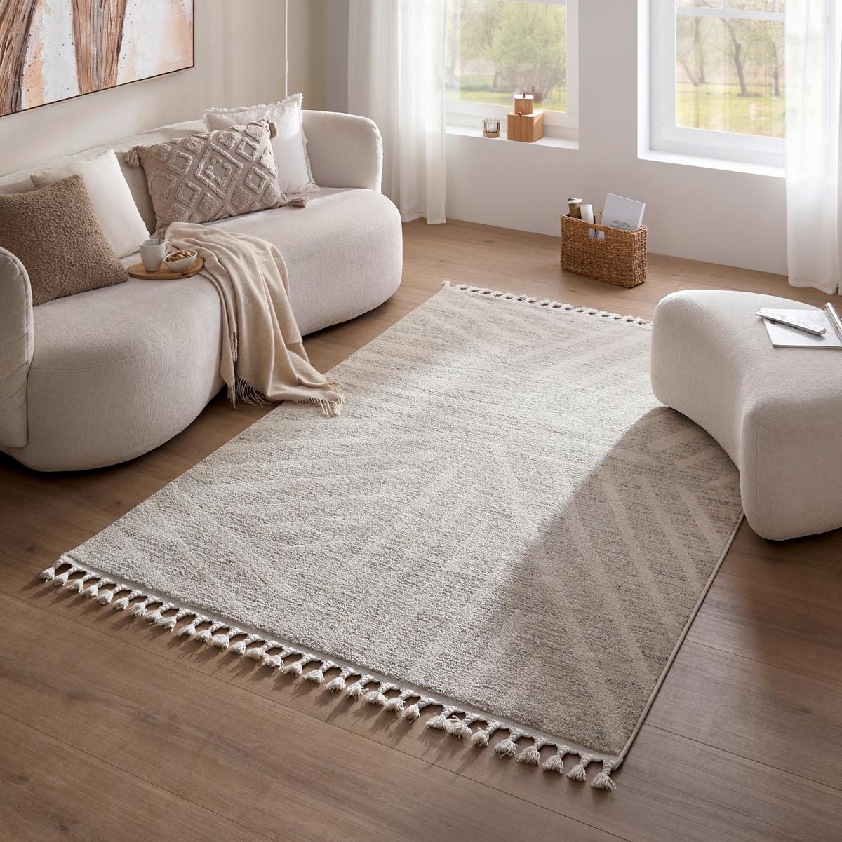 Webteppich Kel Air 4 Elfenbein/Natur ca.190x290cm - Perlmutt/Alabasterfarben, MODERN, Textil (190/290cm) - Mömax