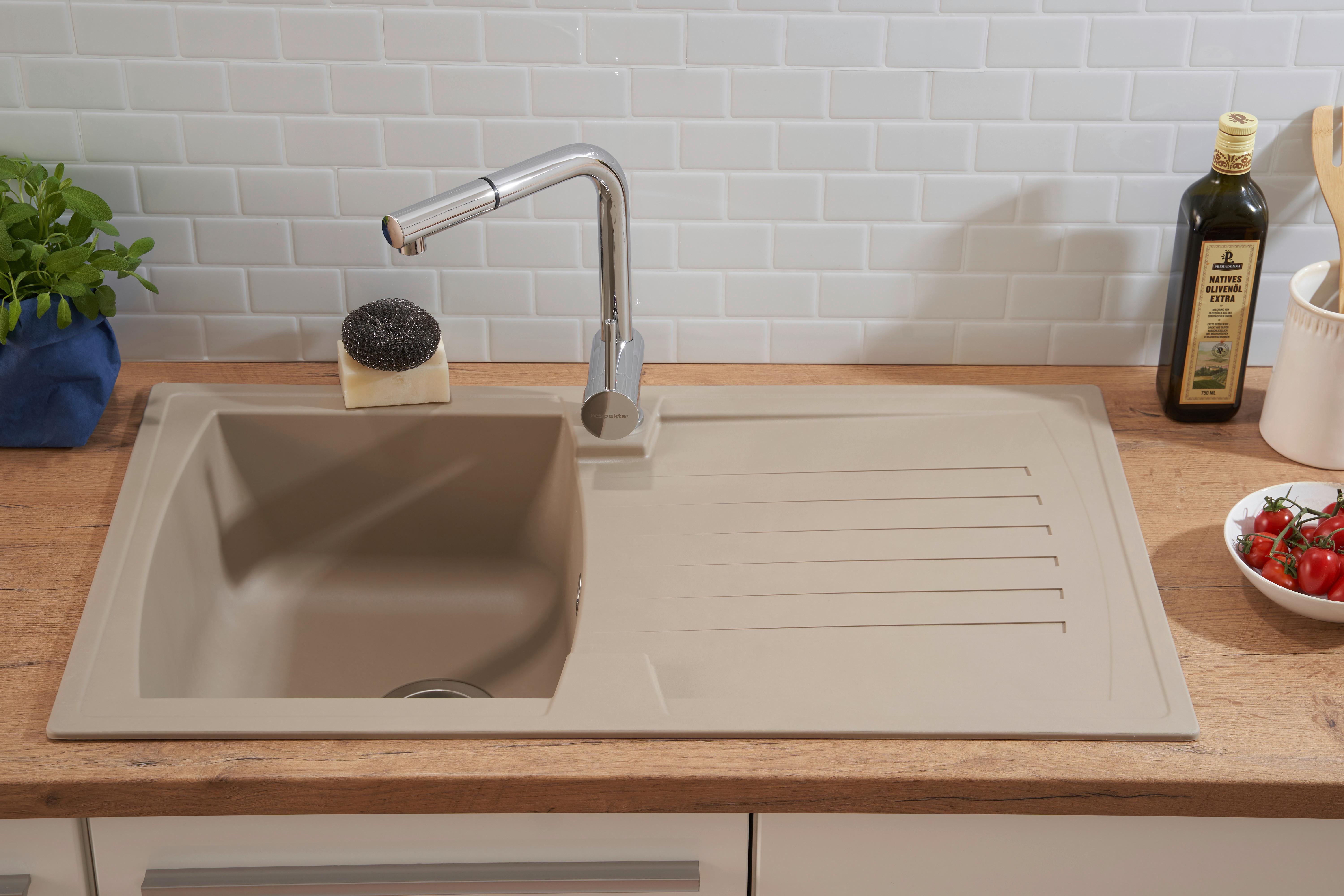 Spüle Boston beige Kunststein B: ca. 86 cm - Beige, Trend, Glas/Kunststoff (86/20/50cm) - Respekta