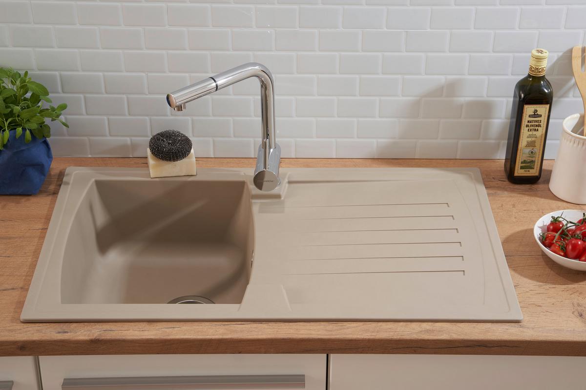 Spüle Boston beige Kunststein B: ca. 86 cm - Beige, Trend, Glas/Kunststoff (86/20/50cm) - Respekta