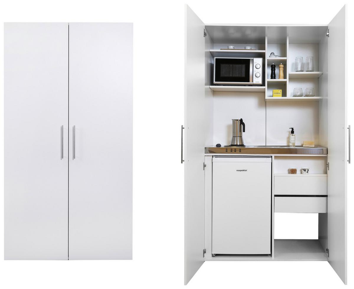 Schrankküche Economy Weiß mit Geräte B: ca. 104 cm - Edelstahlfarben/Silberfarben, MODERN, Holzwerkstoff/Metall (104/193/67cm) - Respekta