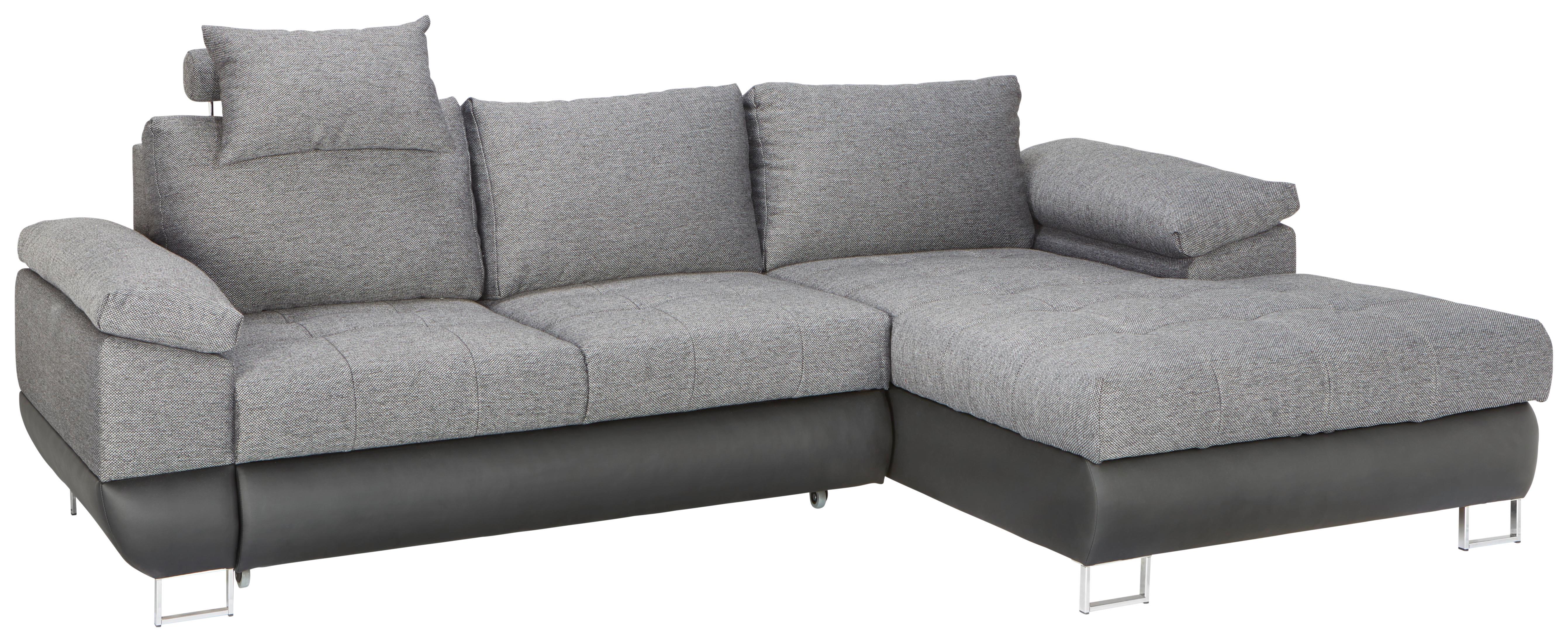 Wohnlandschaft in Grau mit Bettfunktion - Chromfarben/Dunkelgrau, MODERN, Kunststoff/Textil (268/91/170cm) - Based
