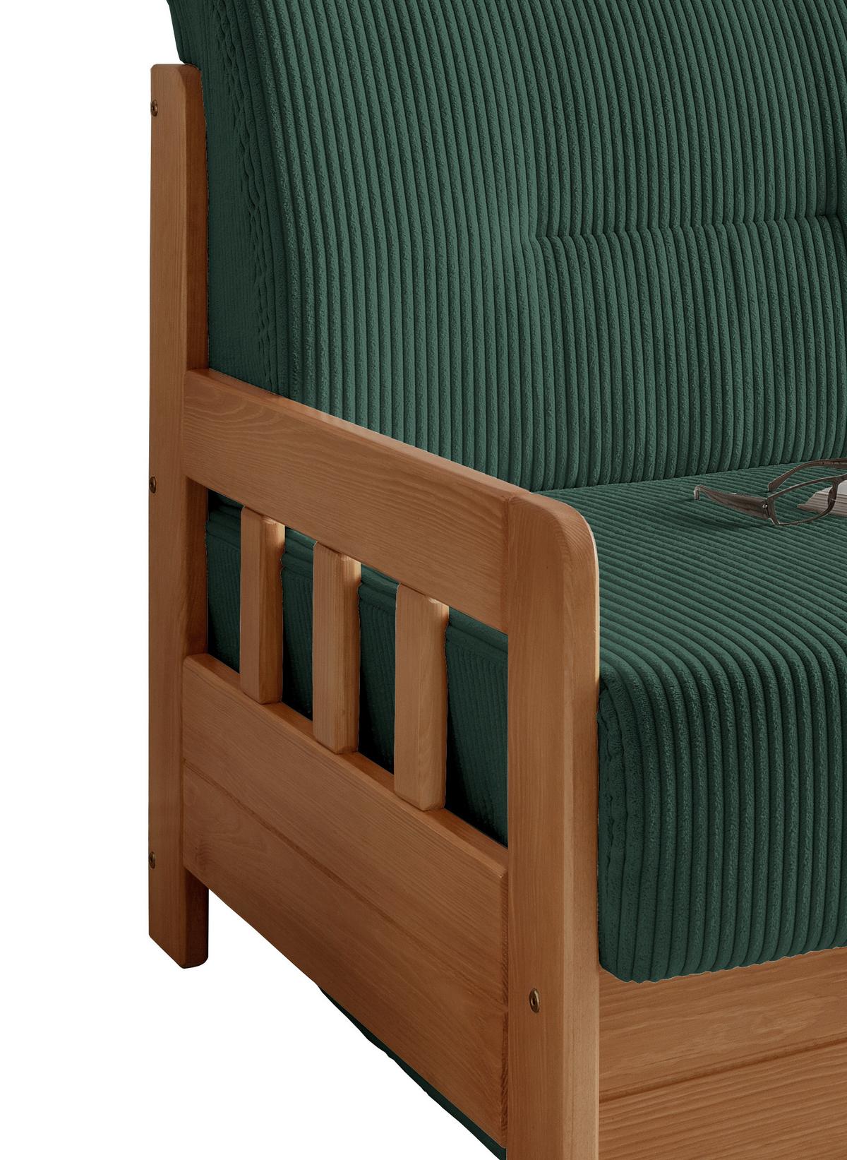 Schlafsofa Camino Holzkorpus Kiefer/Dunkelgrün - Dunkelgrün/Kieferfarben, MODERN, Holz/Textil (154/88/90cm) - Livetastic